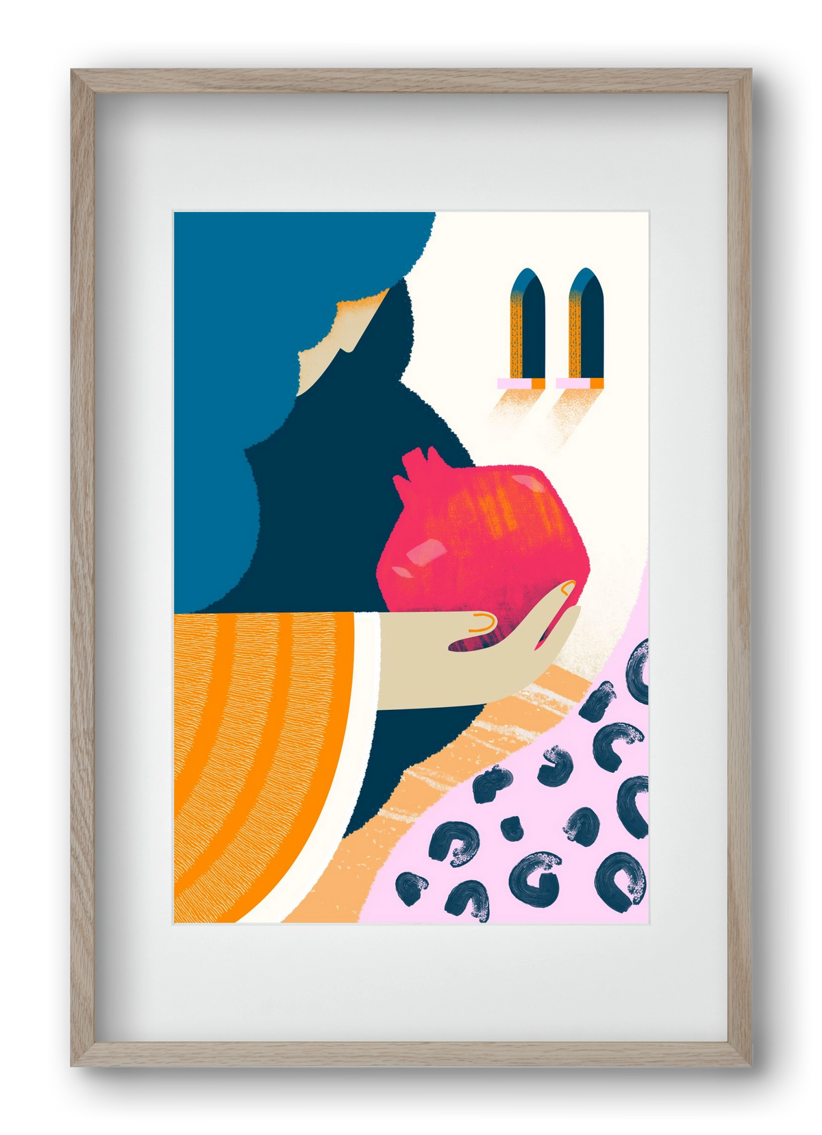 Lady with pomegranate, 40x60 cm (30x45 cm), Tölgy keret, paszpartuval