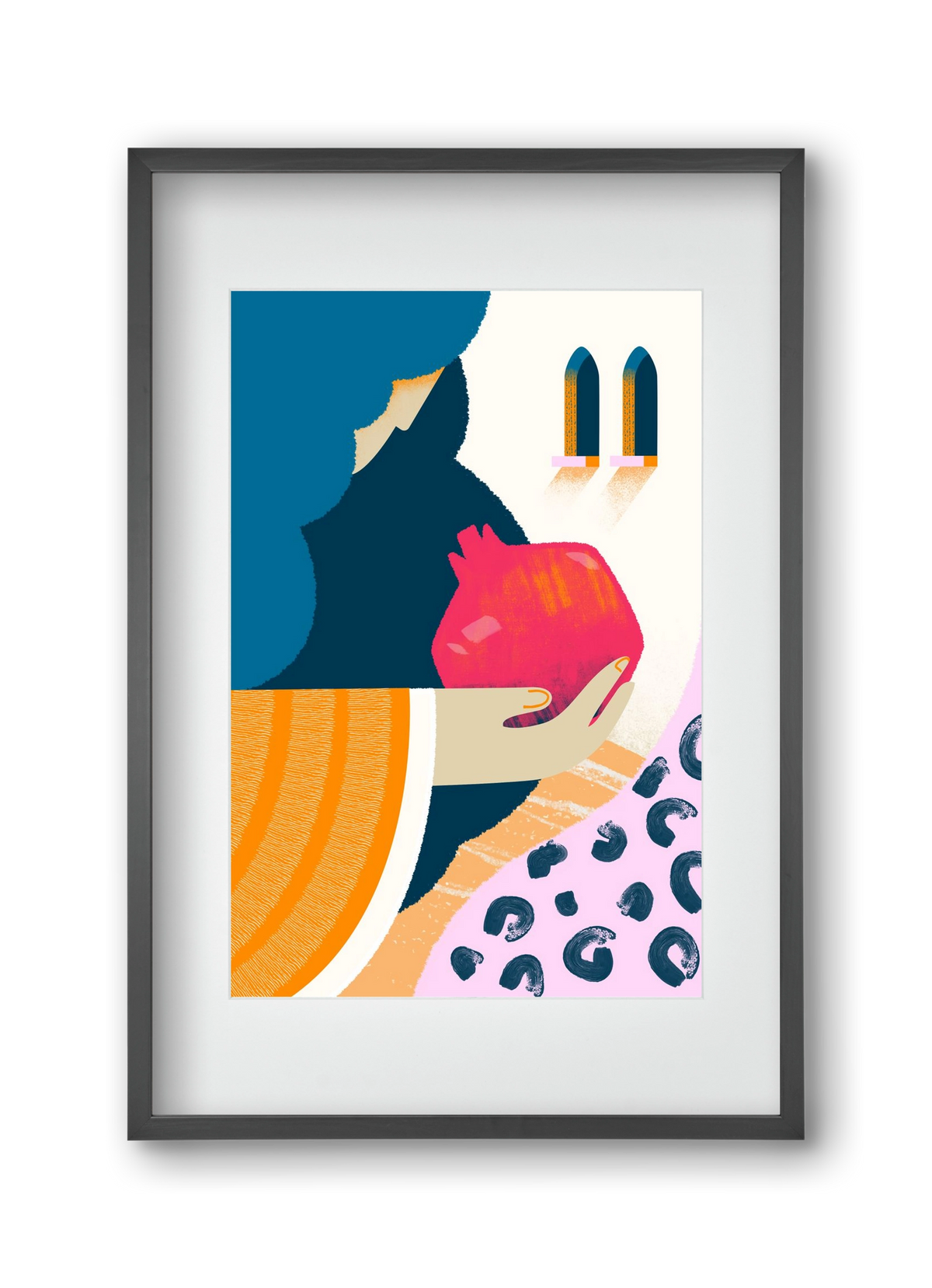 Lady with pomegranate, 30x45 cm (20x30 cm), Fekete keret, paszpartuval