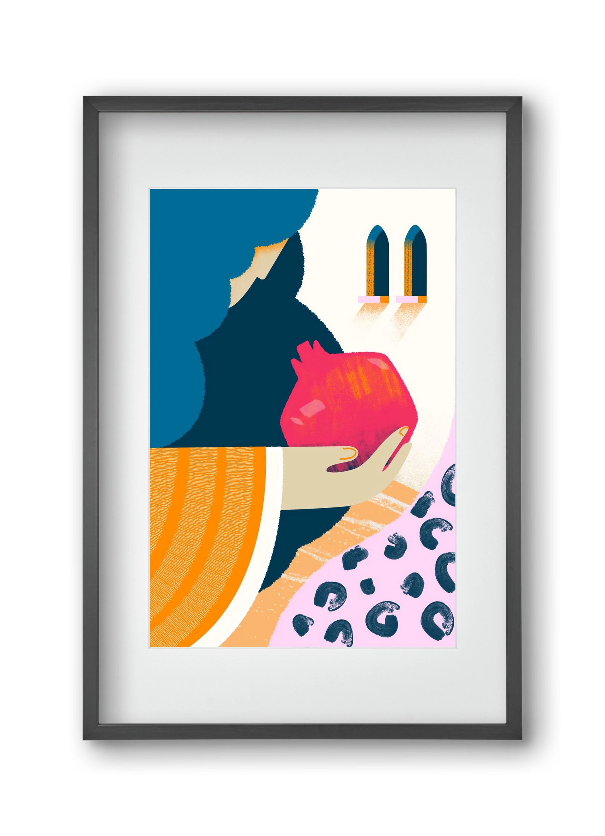 Lady with pomegranate, 30x45 cm (20x30 cm), Fekete keret, paszpartuval