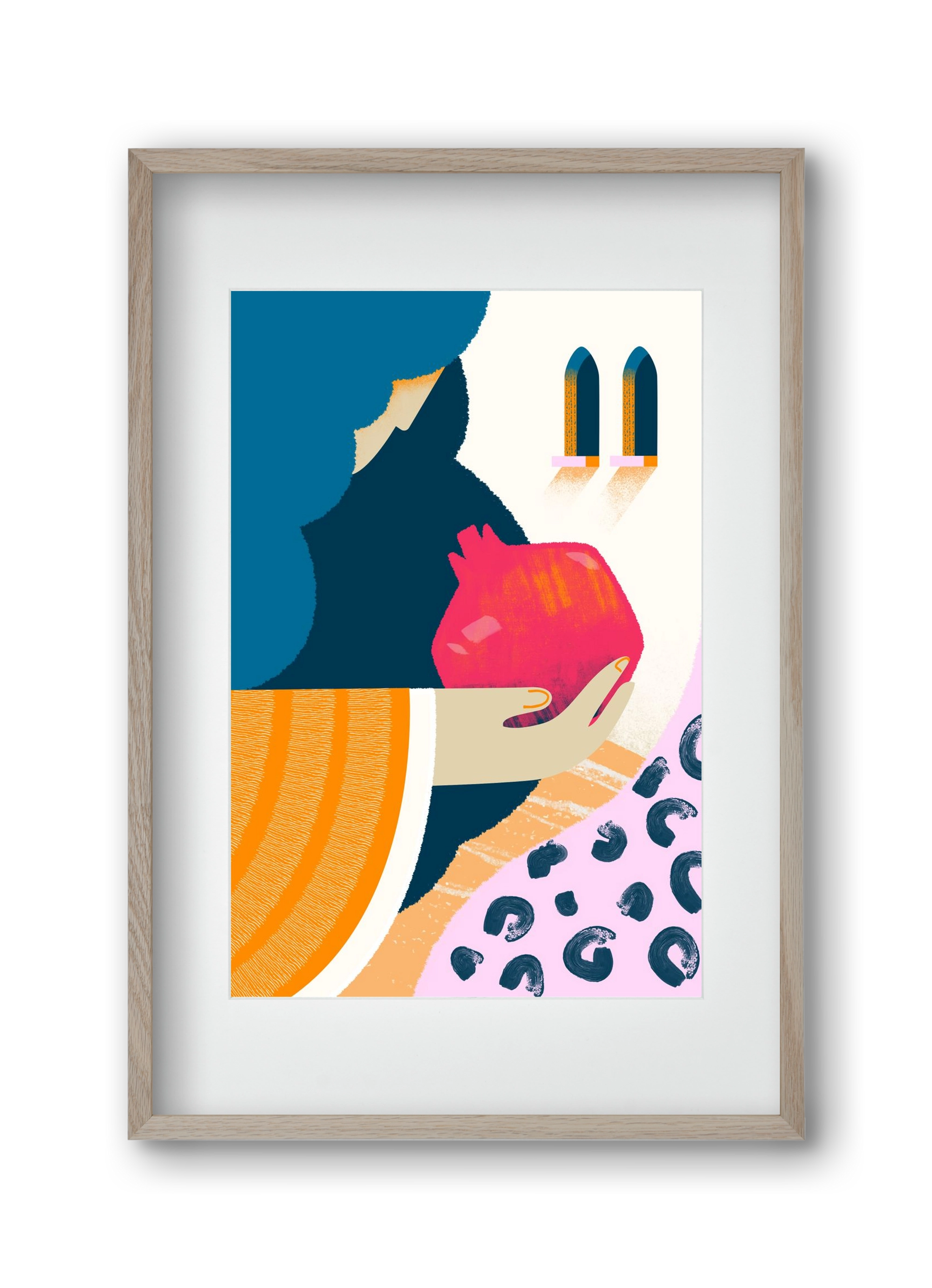 Lady with pomegranate, 30x45 cm (20x30 cm), Tölgy keret, paszpartuval