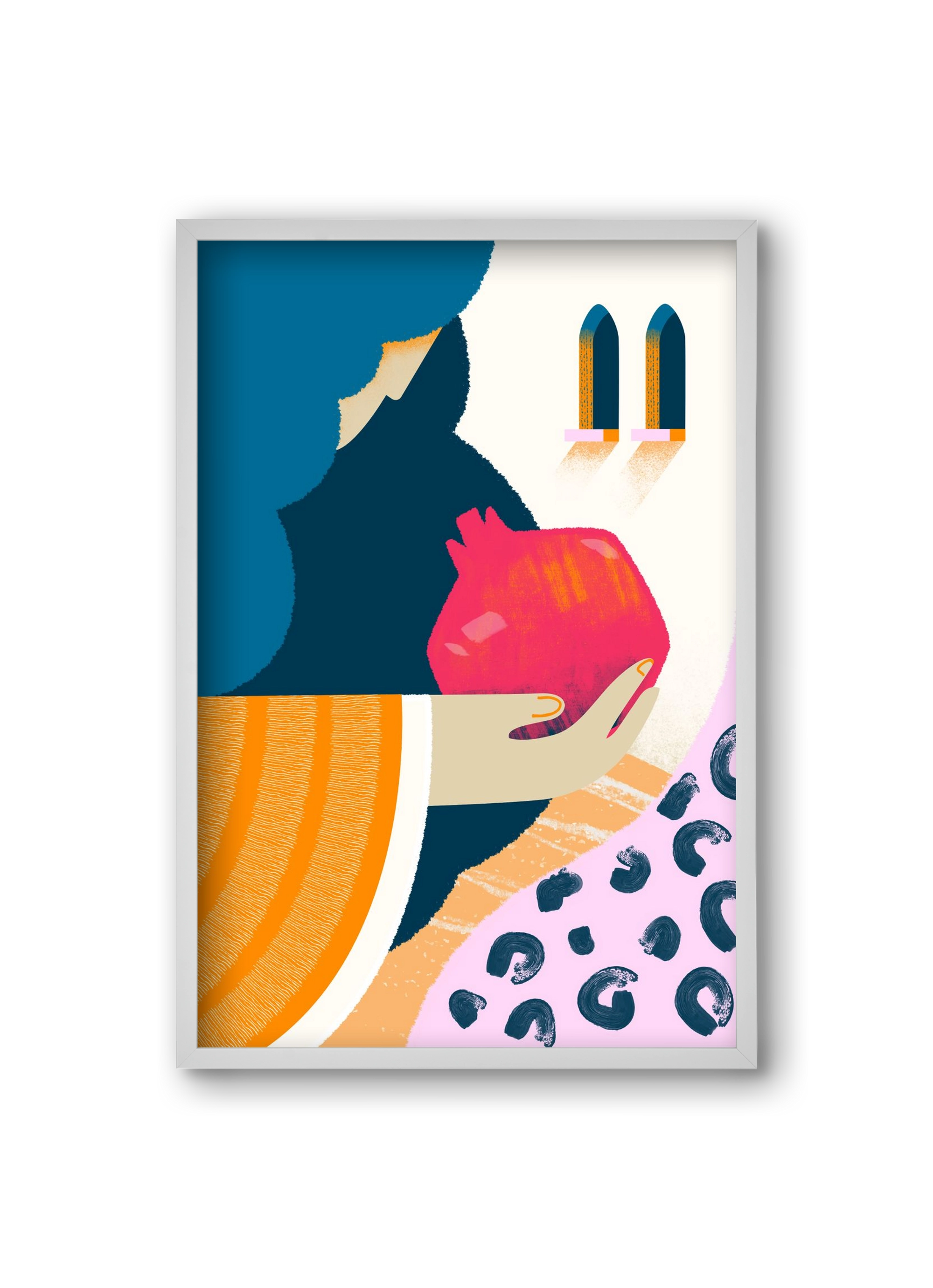 Lady with pomegranate, 20x30 cm (20x30 cm), Fehér keret