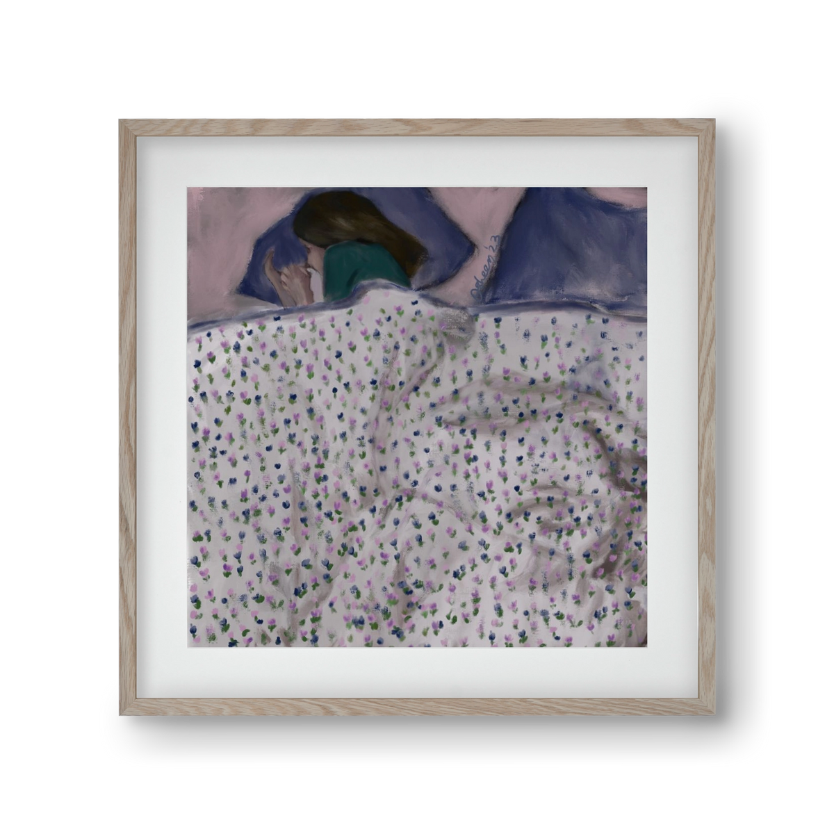 COZY IN MY BED, 30x30 cm (20x20 cm), Tölgy keret, paszpartuval