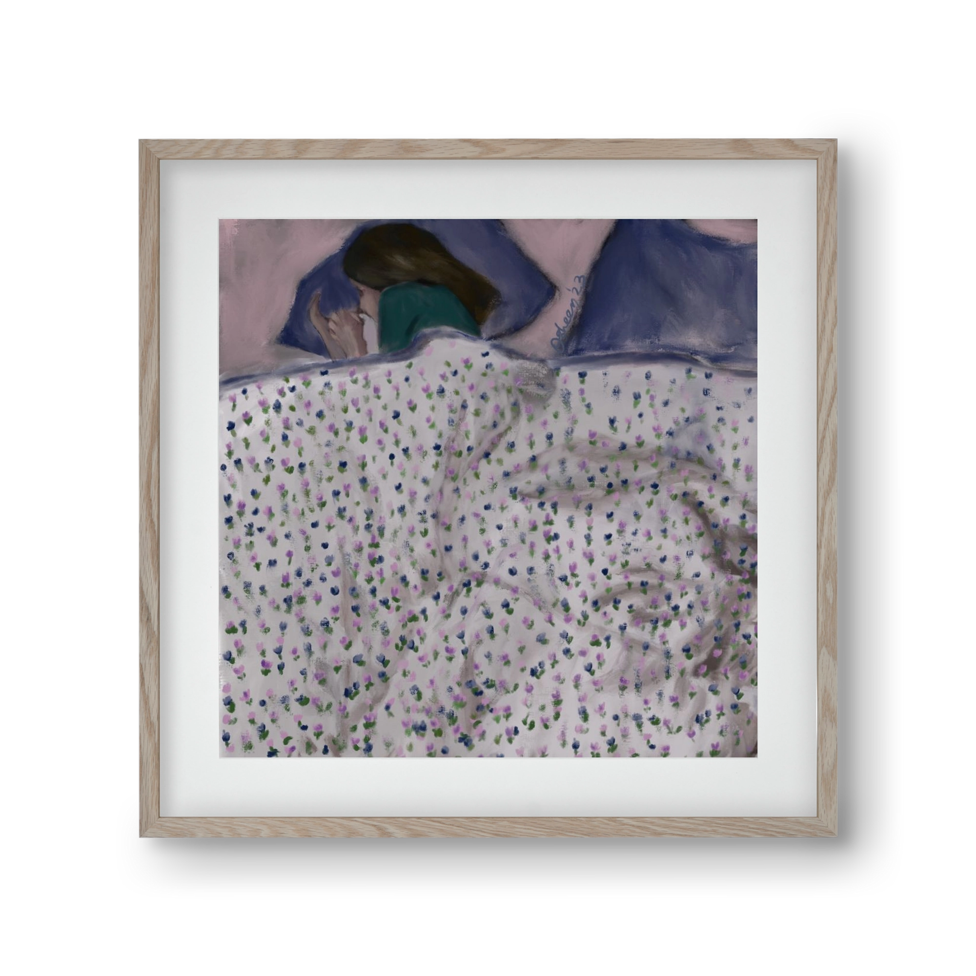 COZY IN MY BED, 30x30 cm (20x20 cm), Tölgy keret, paszpartuval