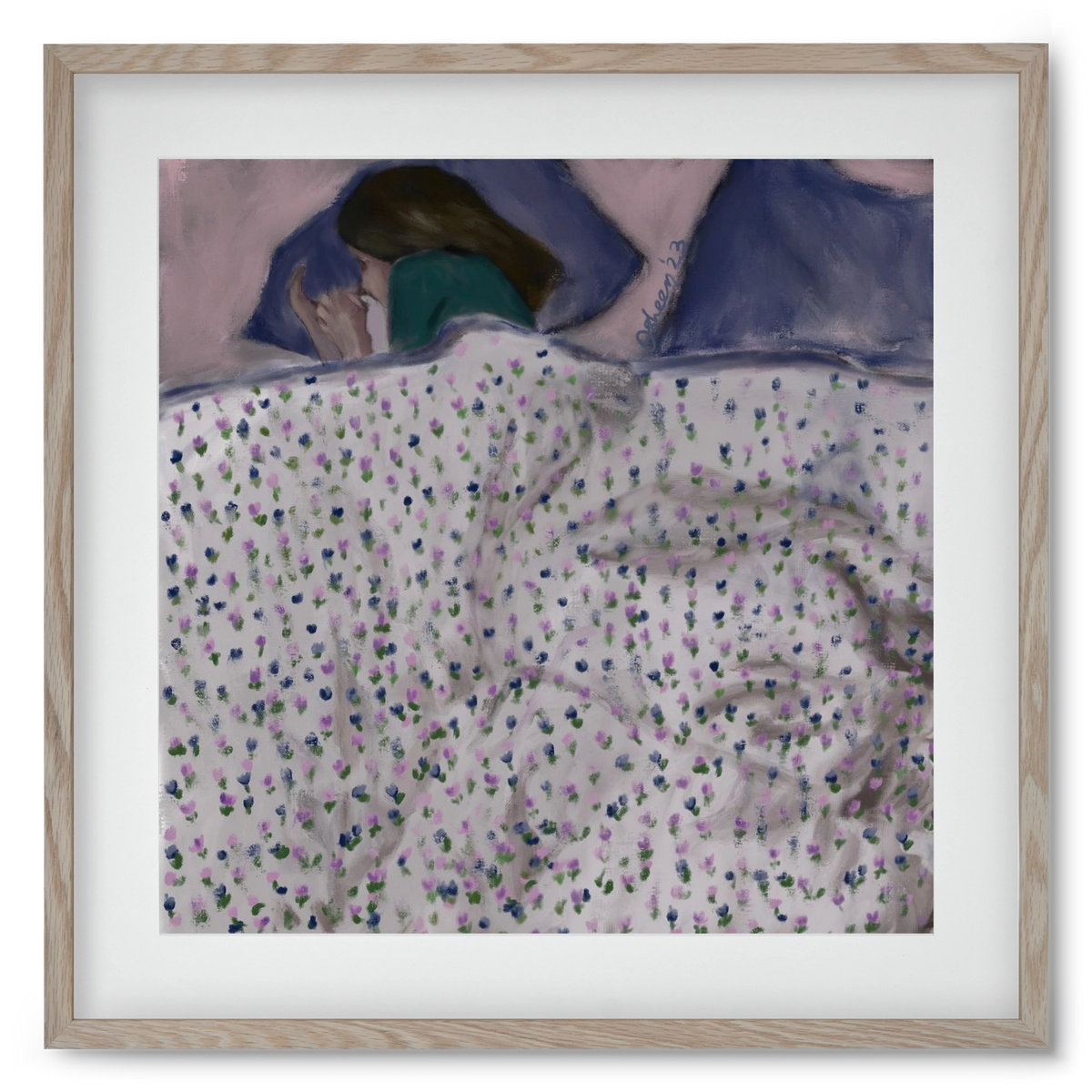 COZY IN MY BED, 50x50 cm (40x40 cm), Tölgy keret, paszpartuval