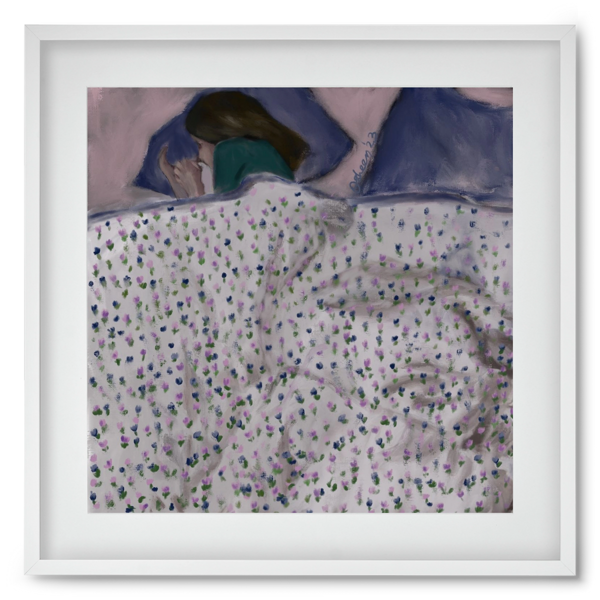 COZY IN MY BED, 50x50 cm (40x40 cm), Fehér keret, paszpartuval