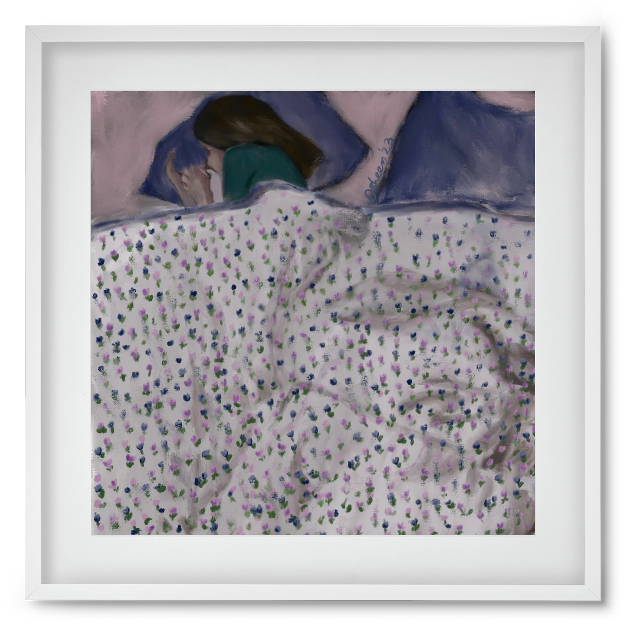 COZY IN MY BED, 50x50 cm (40x40 cm), Fehér keret, paszpartuval