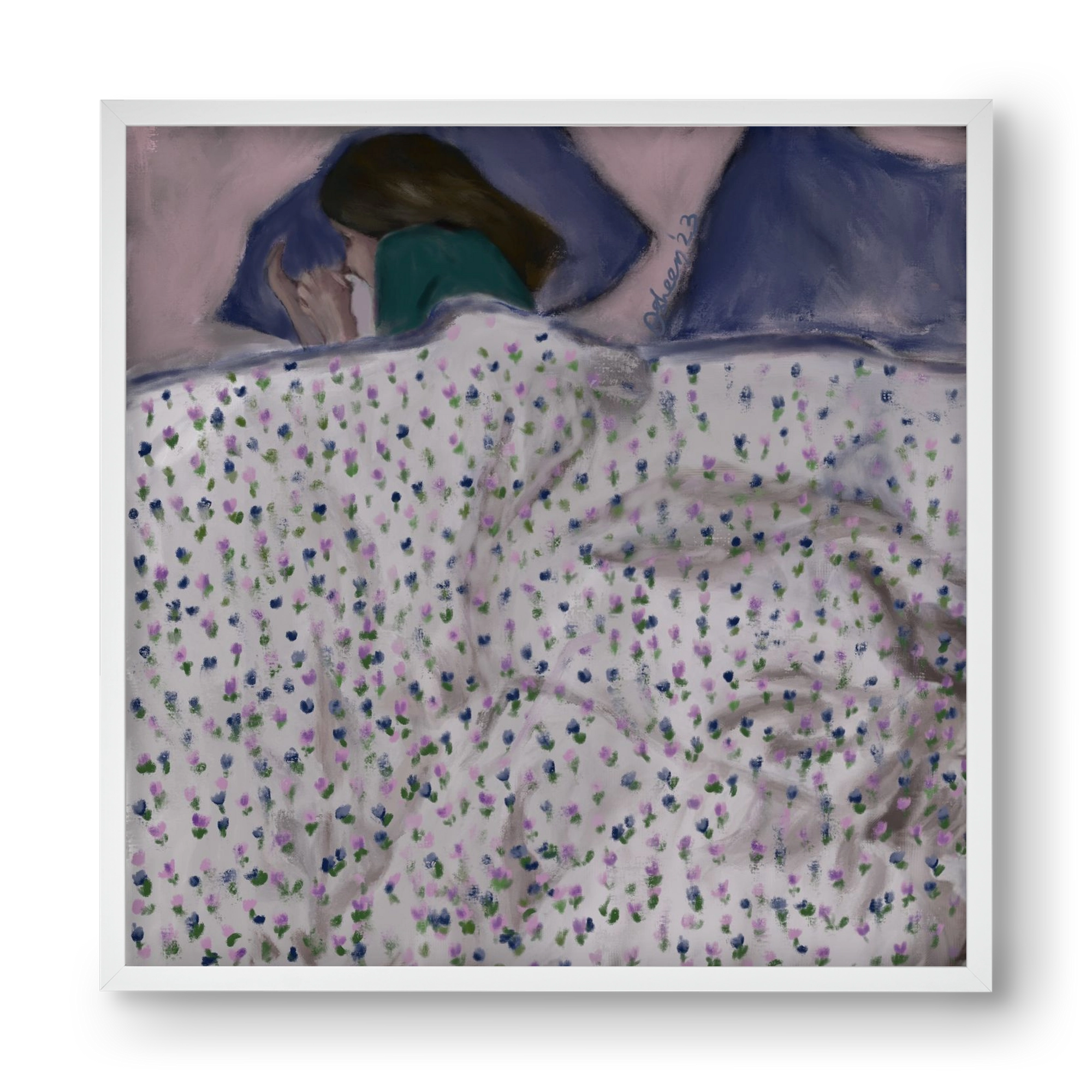 COZY IN MY BED, 40x40 cm (40x40 cm), Fehér keret