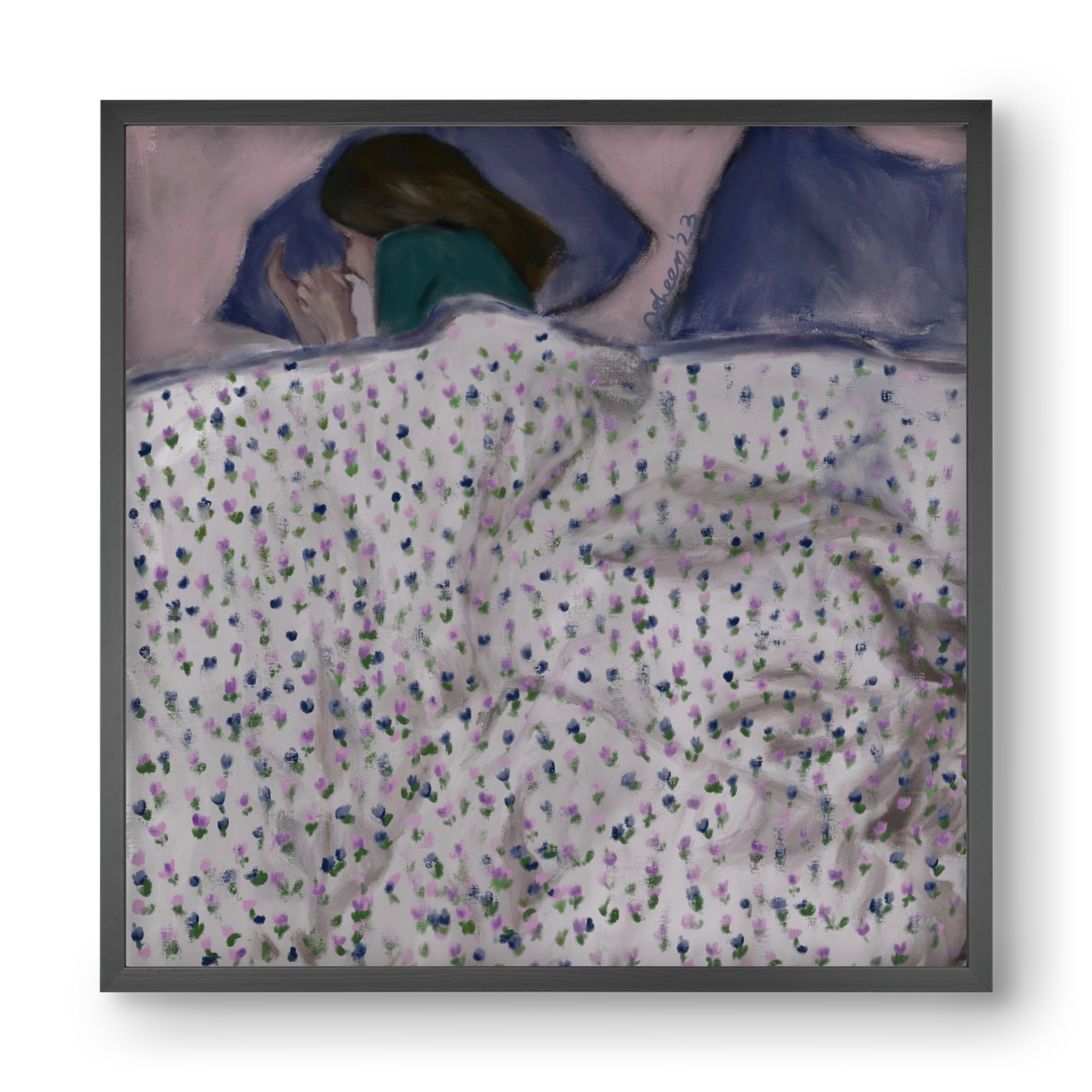 COZY IN MY BED, 40x40 cm (40x40 cm), Fekete keret