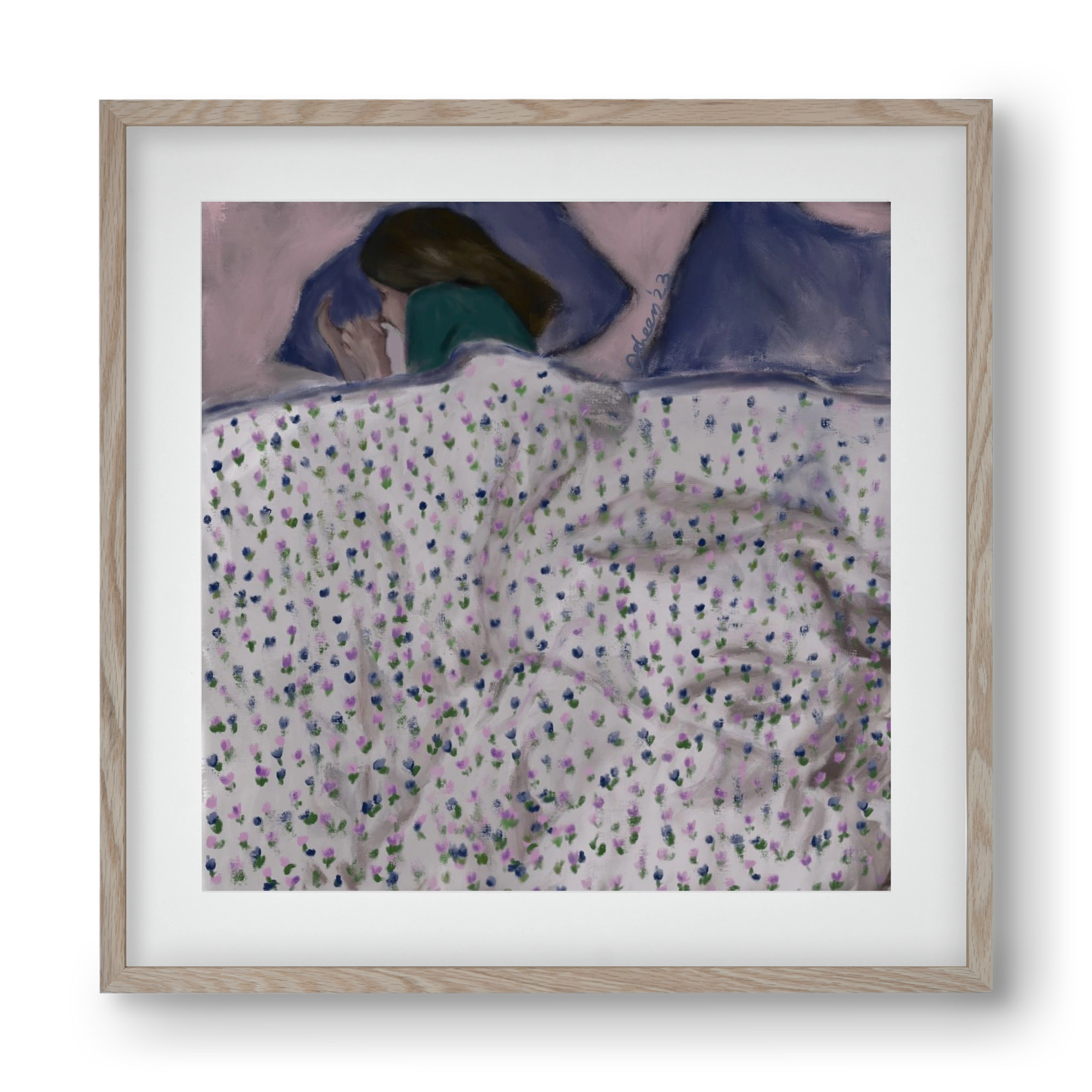 COZY IN MY BED, 40x40 cm (30x30 cm), Tölgy keret, paszpartuval