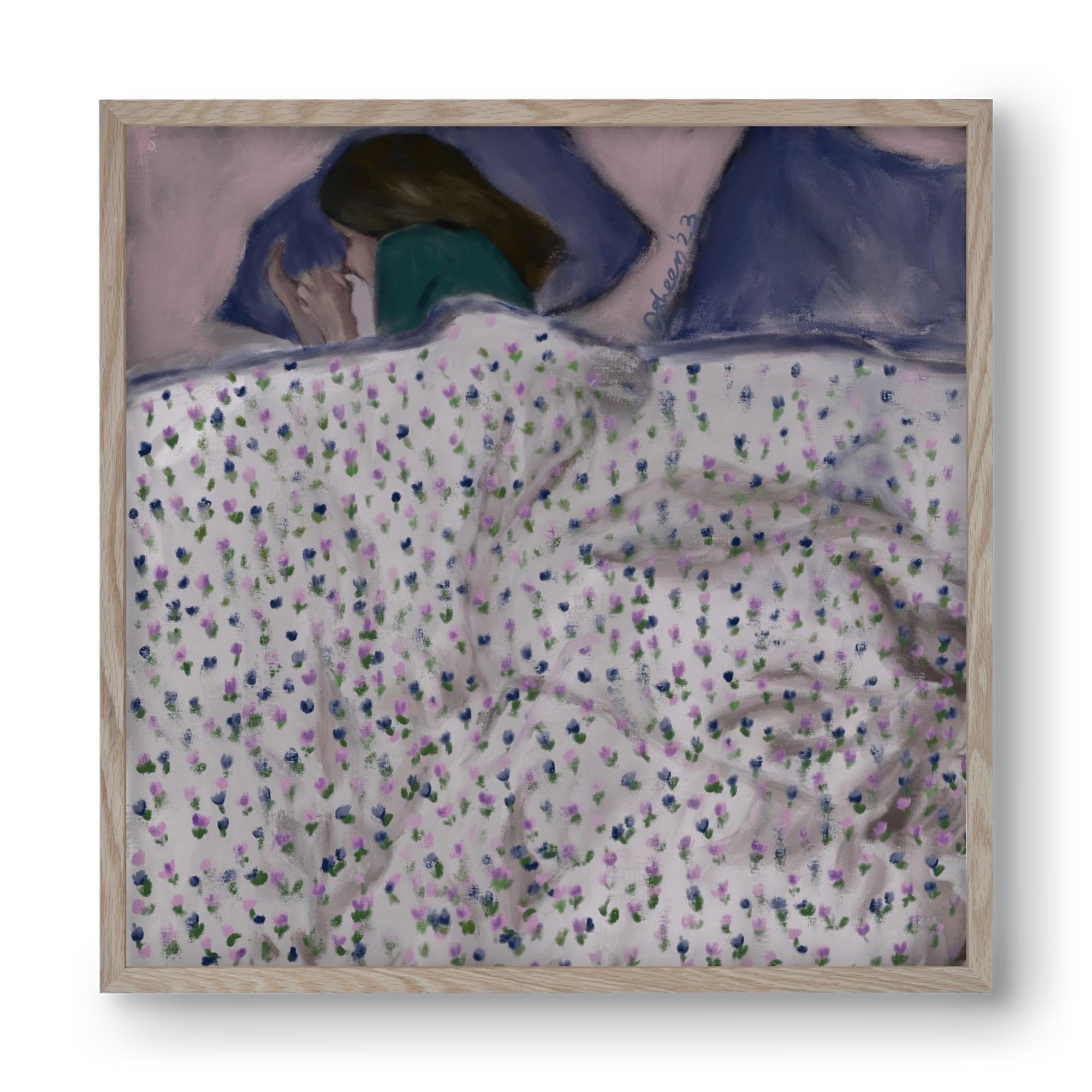 COZY IN MY BED, 40x40 cm (40x40 cm), Tölgy keret