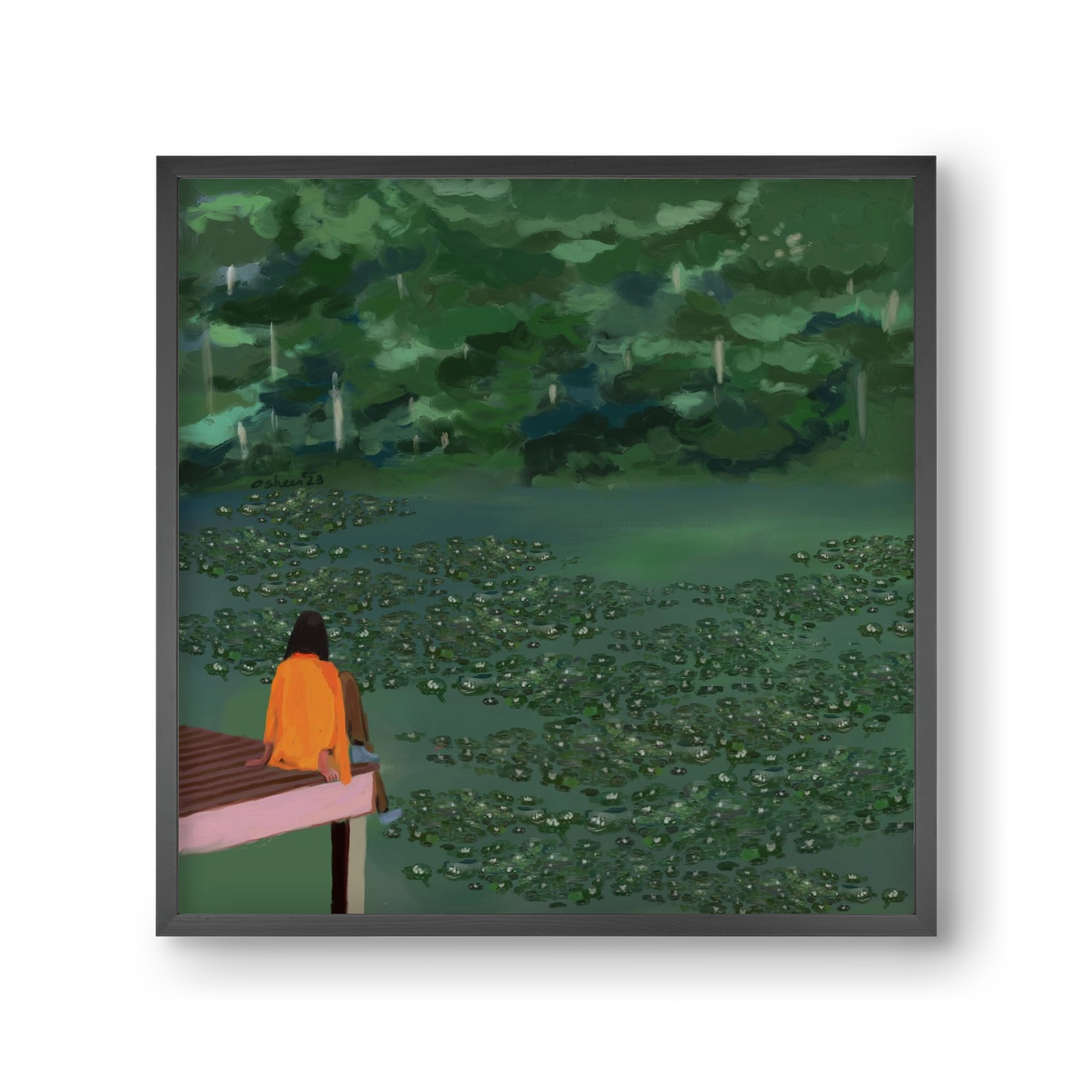 DAYDREAMING AT THE LAKE, 30x30 cm (30x30 cm), Fekete keret
