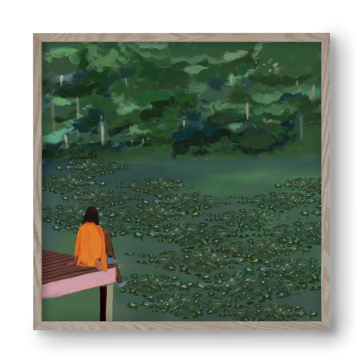 DAYDREAMING AT THE LAKE, 40x40 cm (40x40 cm), Tölgy keret