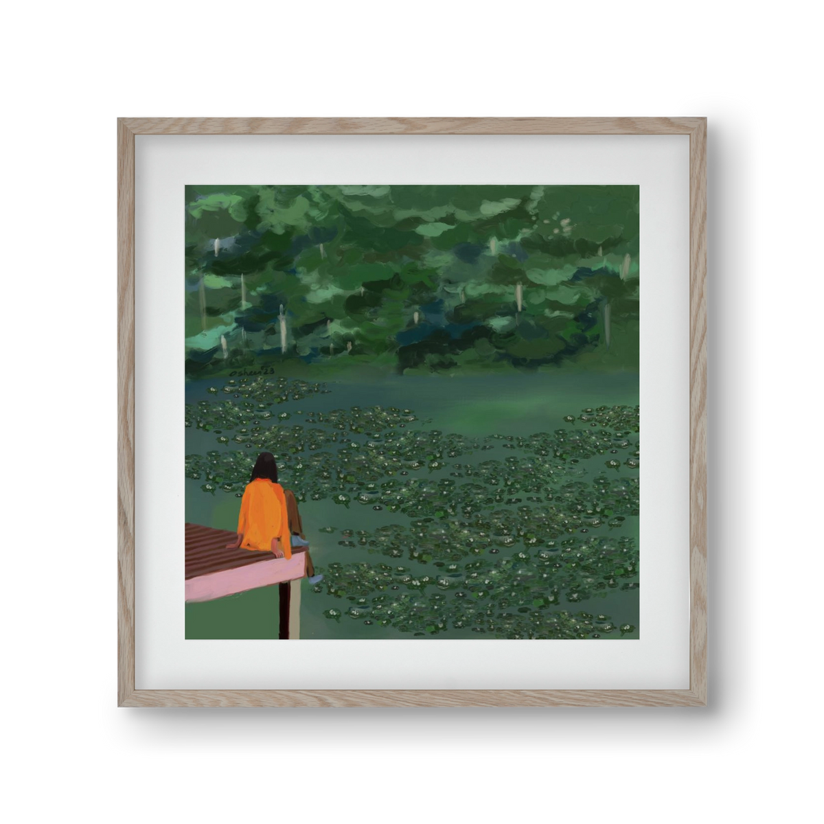 DAYDREAMING AT THE LAKE, 30x30 cm (20x20 cm), Tölgy keret, paszpartuval