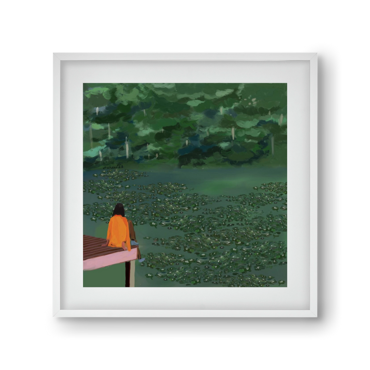 DAYDREAMING AT THE LAKE, 30x30 cm (20x20 cm), Fehér keret, paszpartuval