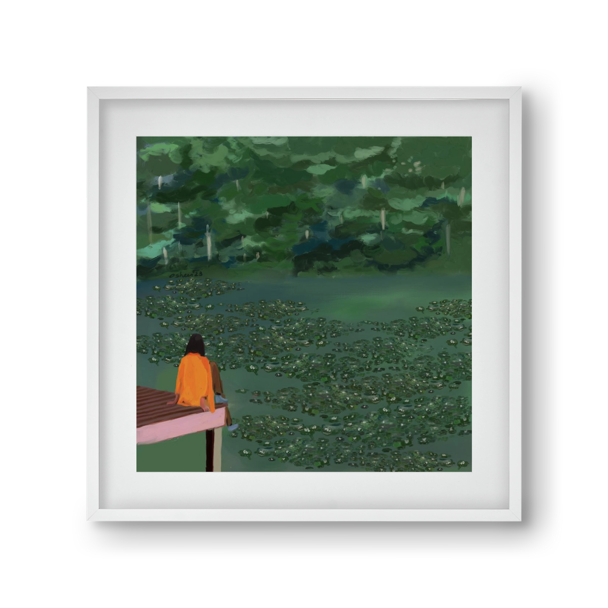 DAYDREAMING AT THE LAKE, 30x30 cm (20x20 cm), Fehér keret, paszpartuval