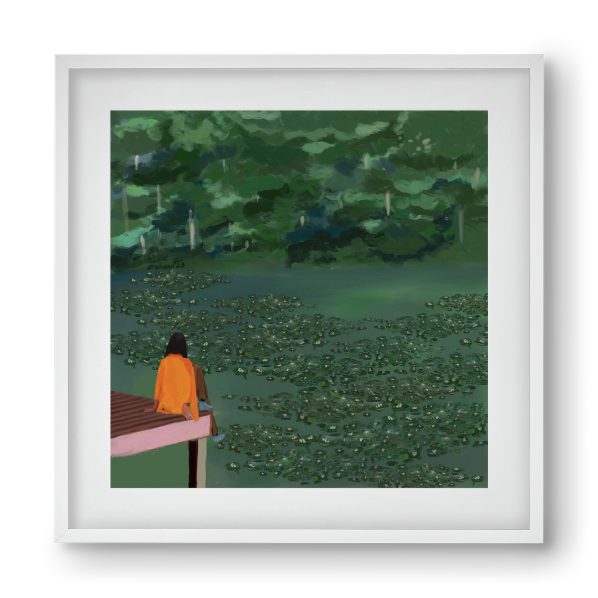 DAYDREAMING AT THE LAKE, 40x40 cm (30x30 cm), Fehér keret, paszpartuval