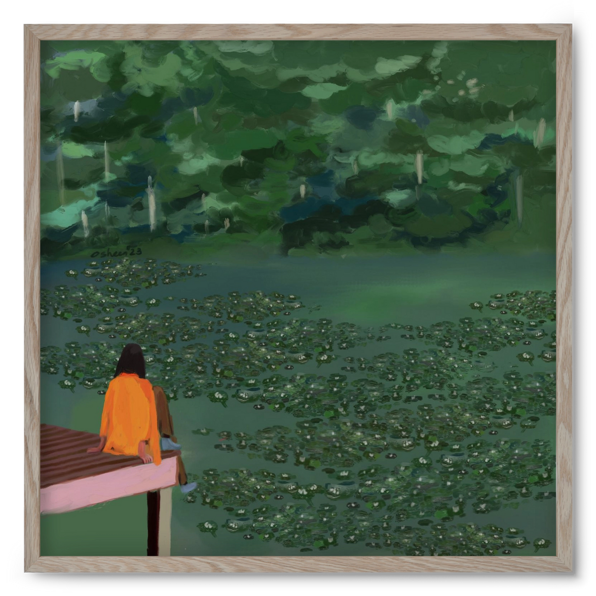 DAYDREAMING AT THE LAKE, 50x50 cm (50x50 cm), Tölgy keret