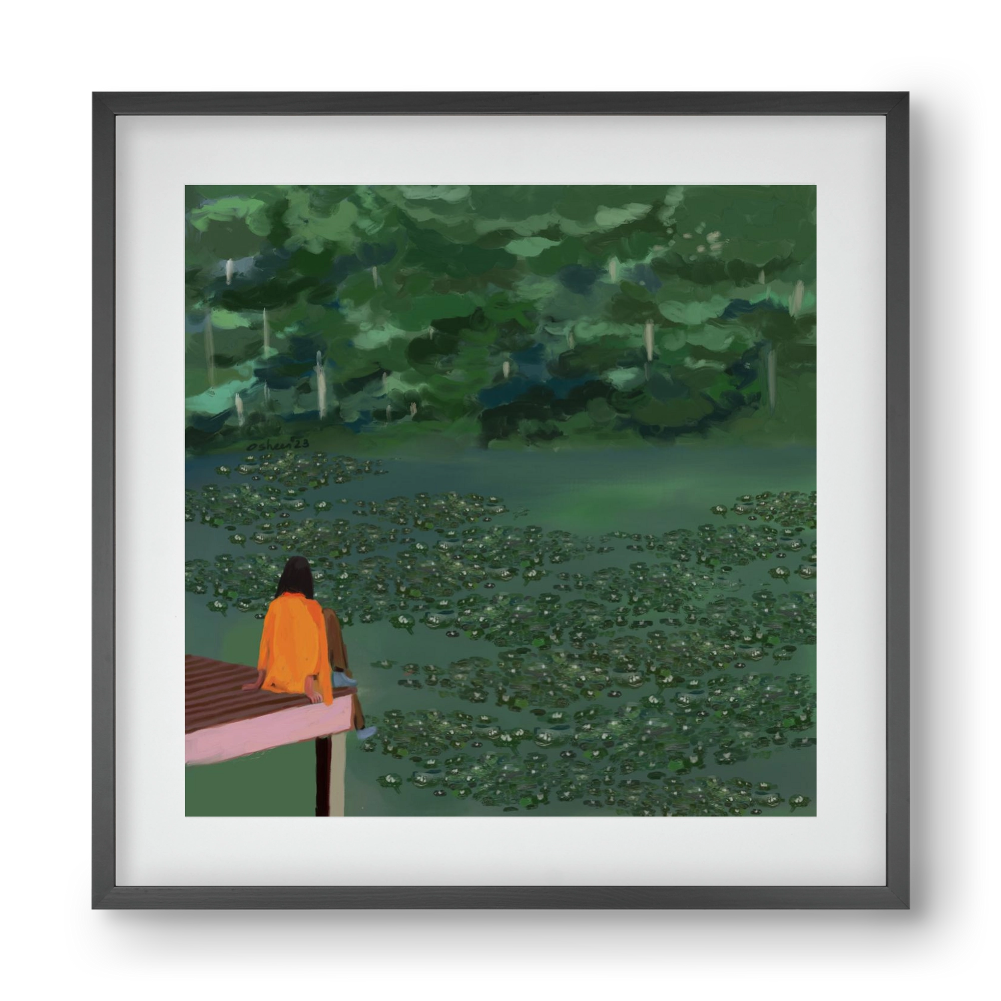 DAYDREAMING AT THE LAKE, 40x40 cm (30x30 cm), Fekete keret, paszpartuval