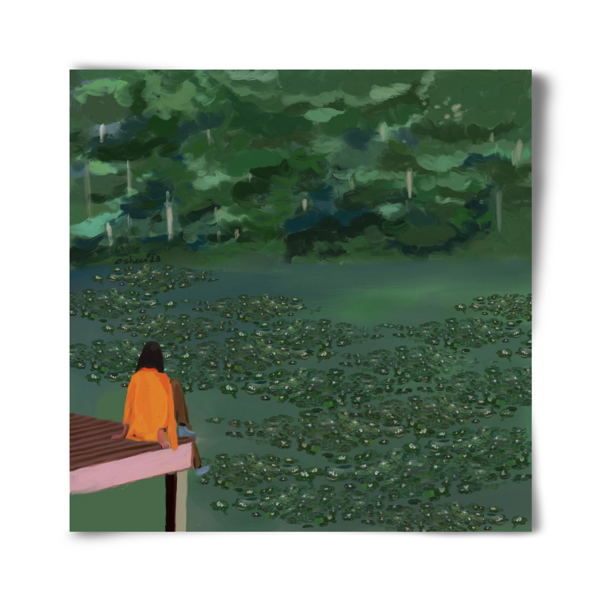 DAYDREAMING AT THE LAKE, 40x40 cm, Keret nélkül