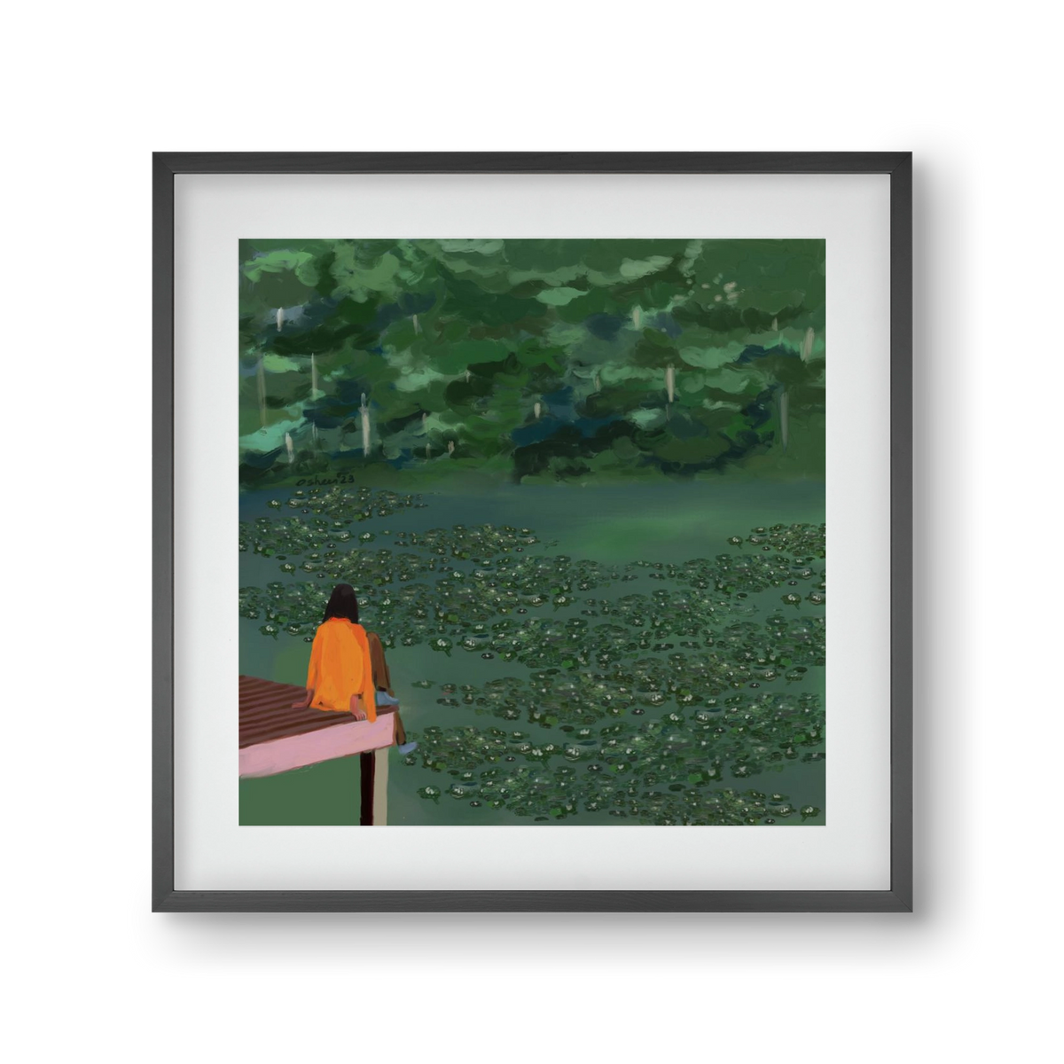 DAYDREAMING AT THE LAKE, 30x30 cm (20x20 cm), Fekete keret, paszpartuval