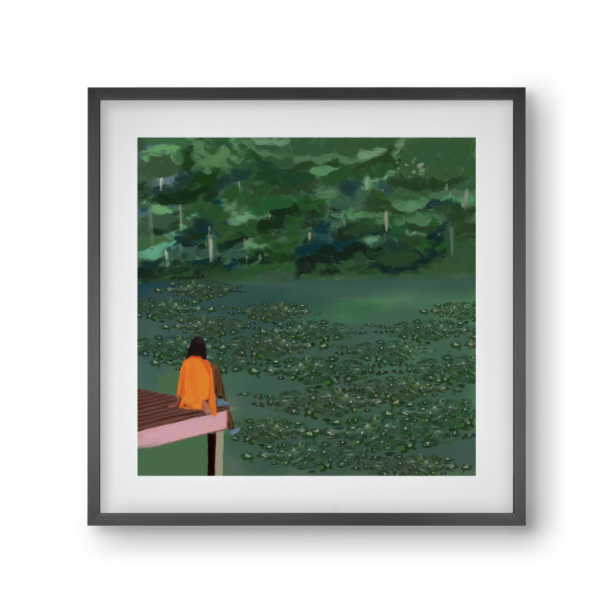 DAYDREAMING AT THE LAKE, 30x30 cm (20x20 cm), Fekete keret, paszpartuval