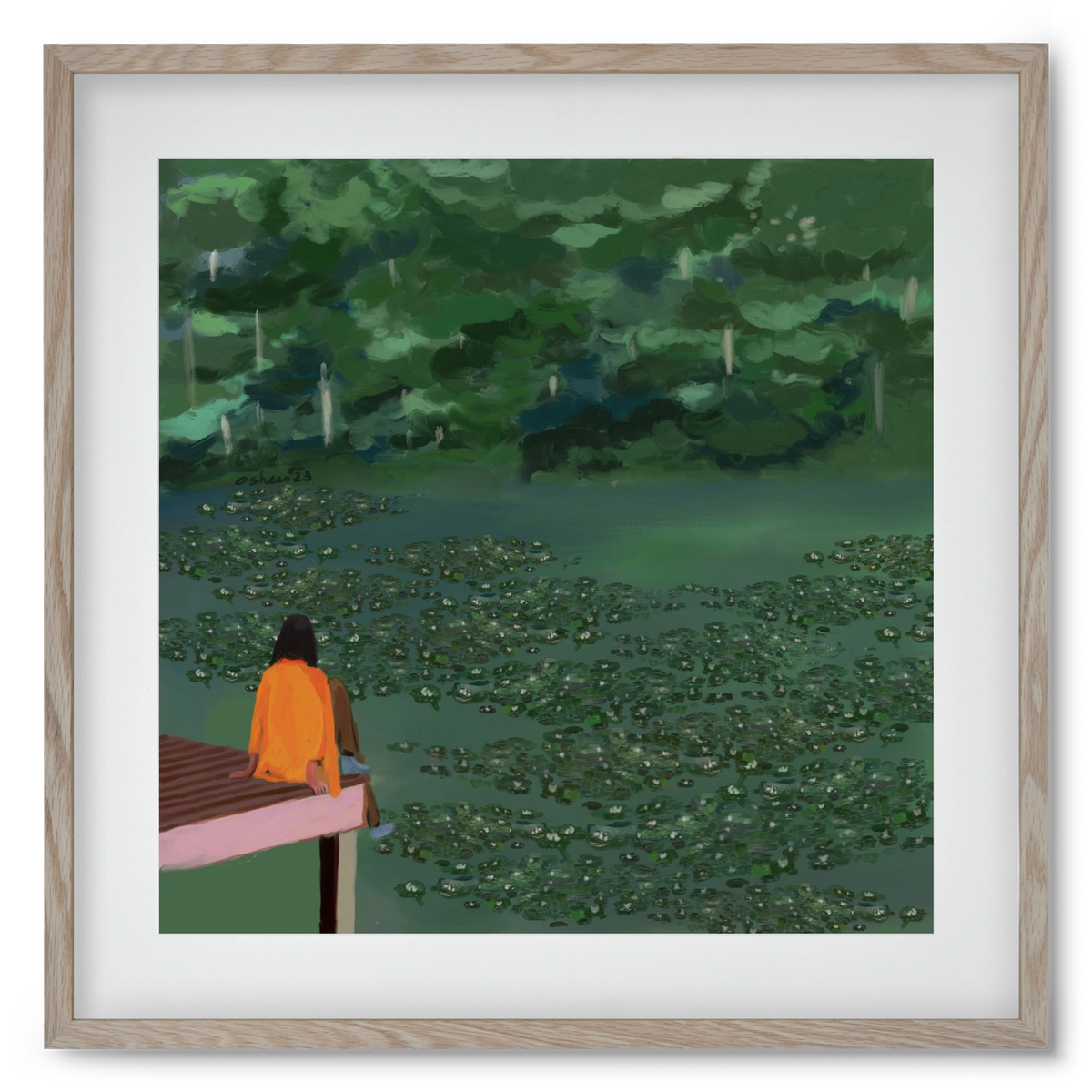 DAYDREAMING AT THE LAKE, 50x50 cm (40x40 cm), Tölgy keret, paszpartuval