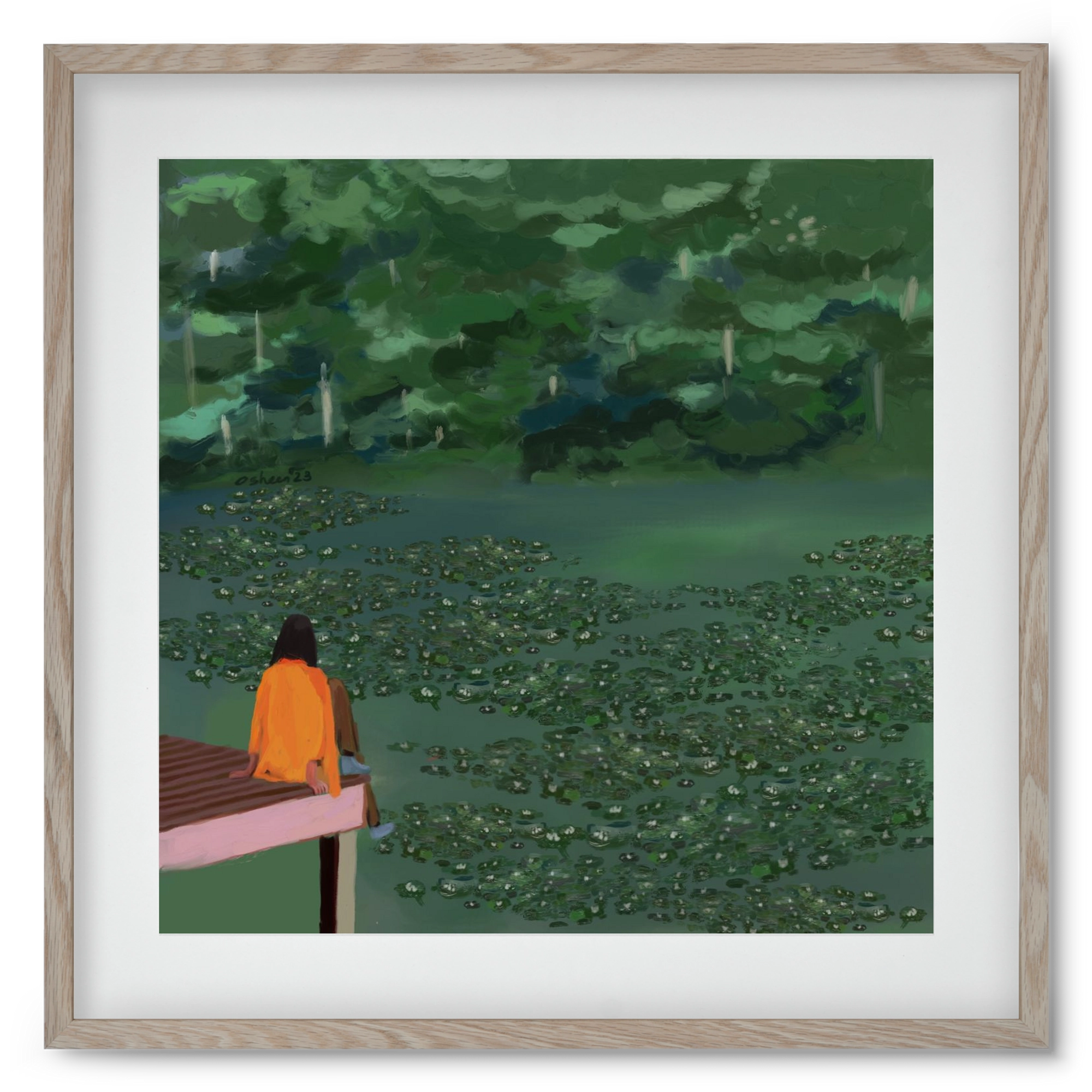 DAYDREAMING AT THE LAKE, 50x50 cm (40x40 cm), Tölgy keret, paszpartuval