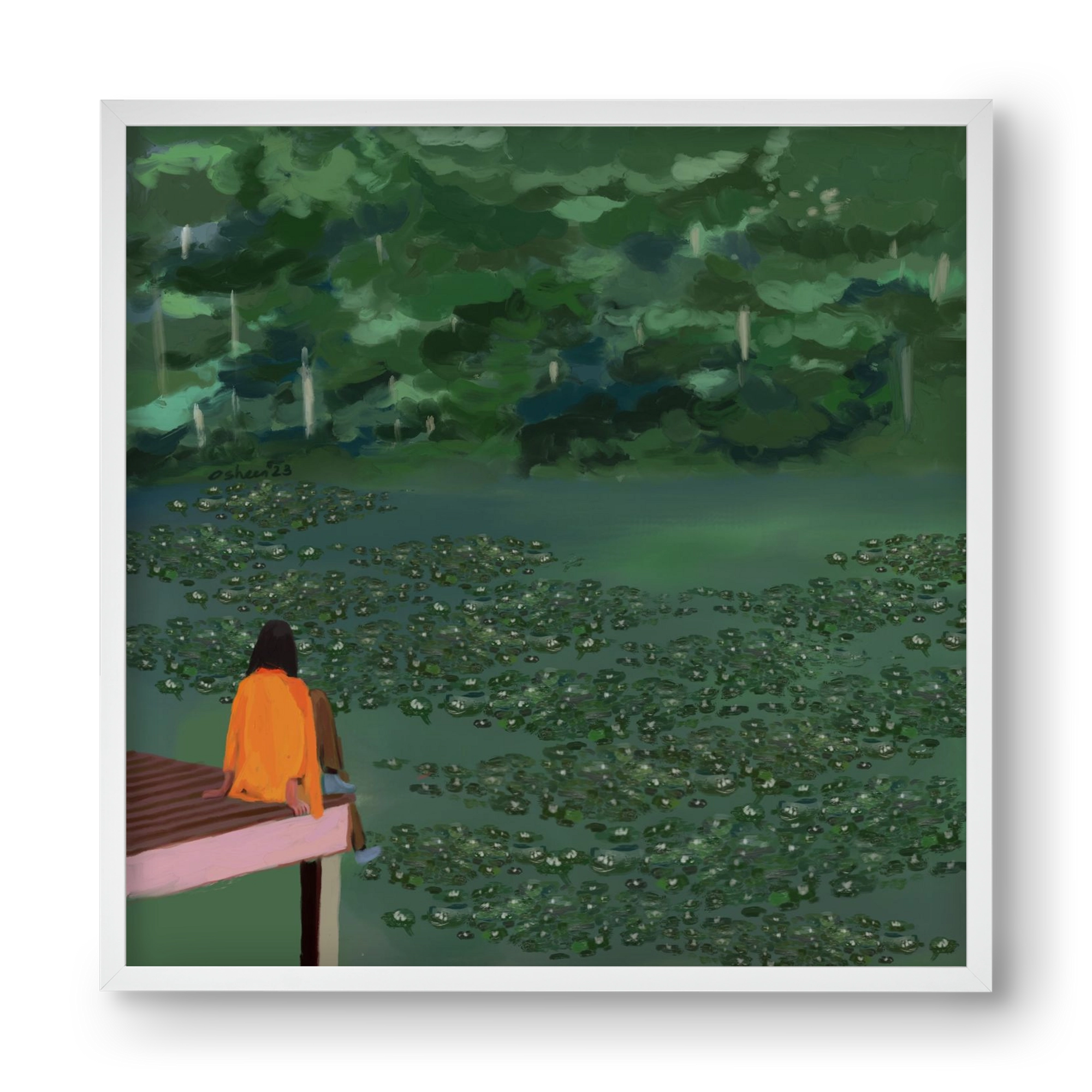 DAYDREAMING AT THE LAKE, 40x40 cm (40x40 cm), Fehér keret