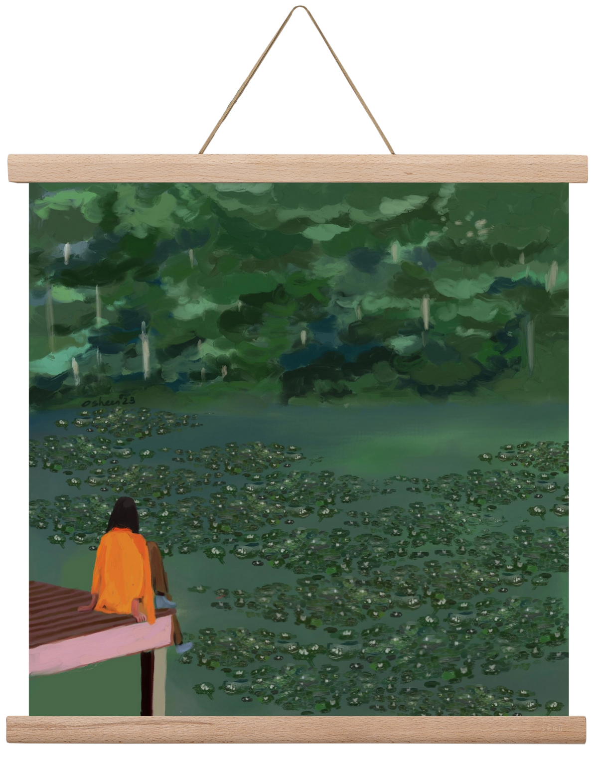 DAYDREAMING AT THE LAKE, 40x40 cm (40x40 cm), Tölgy akasztó