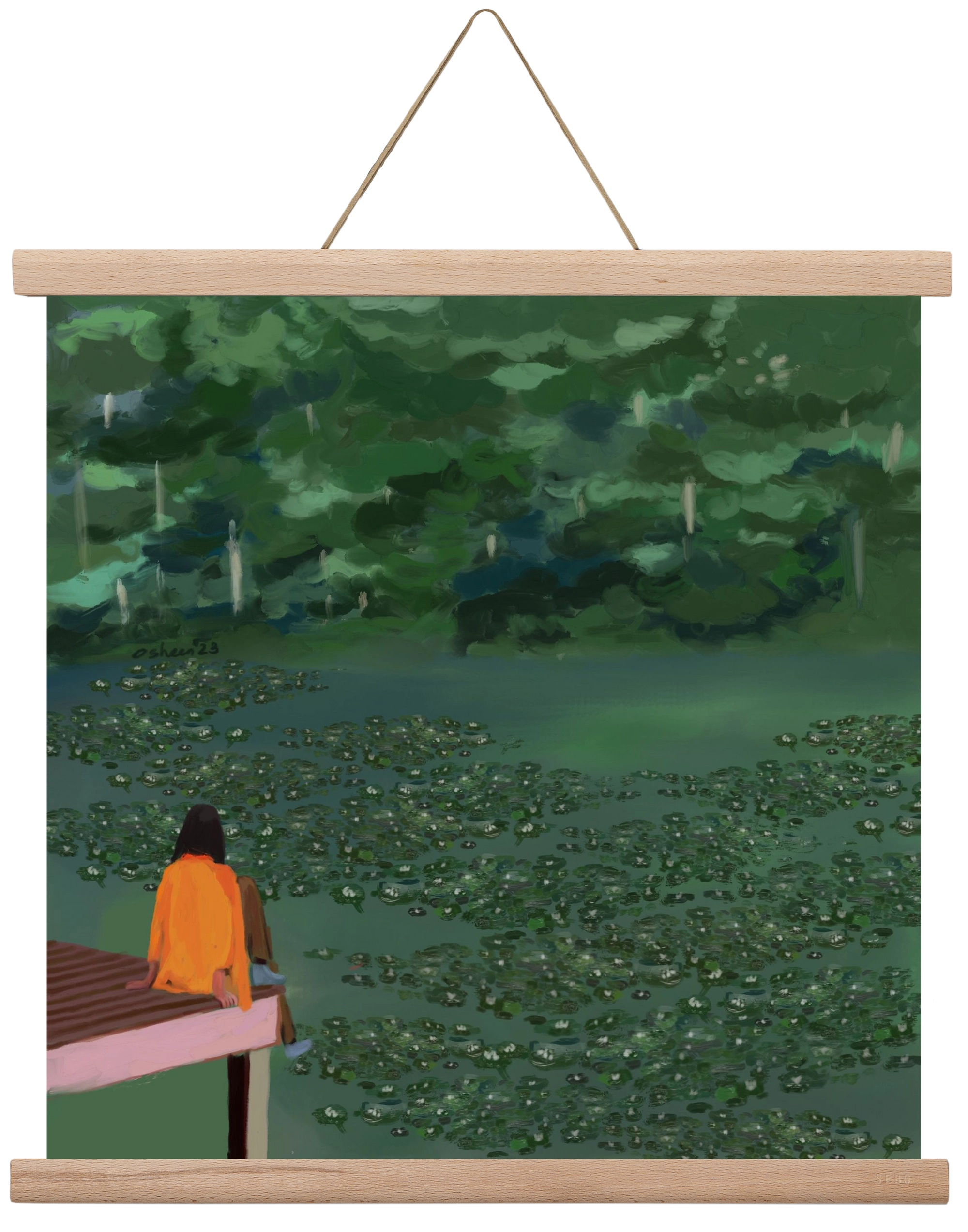 DAYDREAMING AT THE LAKE, 40x40 cm (40x40 cm), Tölgy akasztó