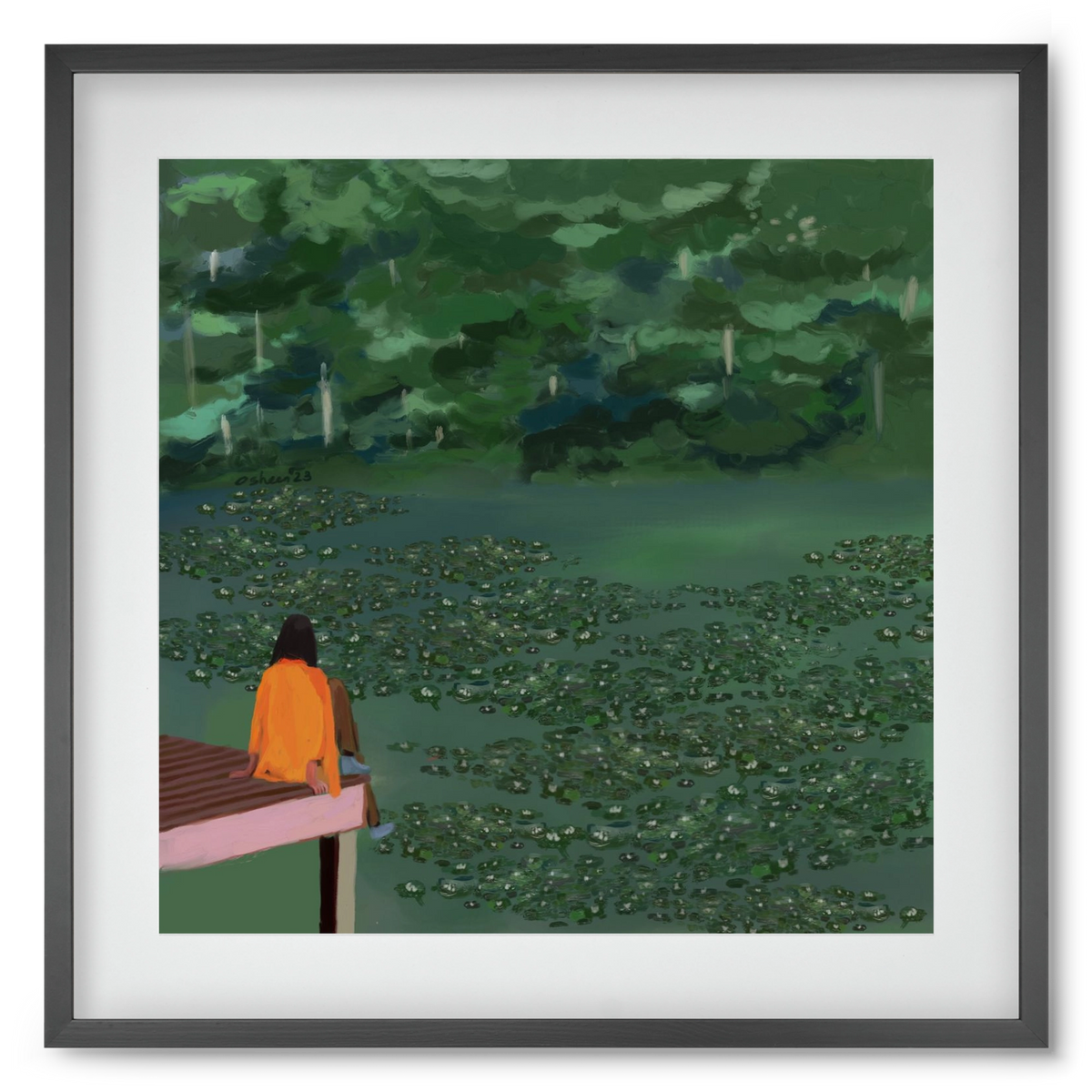 DAYDREAMING AT THE LAKE, 50x50 cm (40x40 cm), Fekete keret, paszpartuval