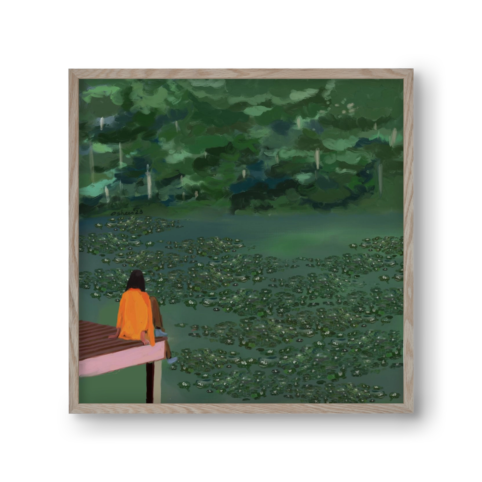 DAYDREAMING AT THE LAKE, 30x30 cm (30x30 cm), Tölgy keret