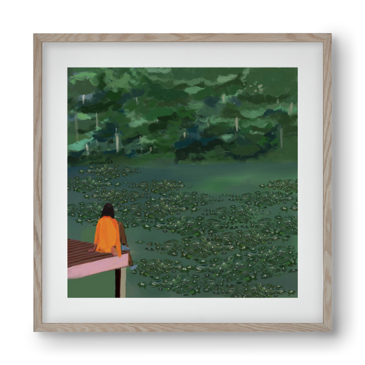 DAYDREAMING AT THE LAKE, 40x40 cm (30x30 cm), Tölgy keret, paszpartuval