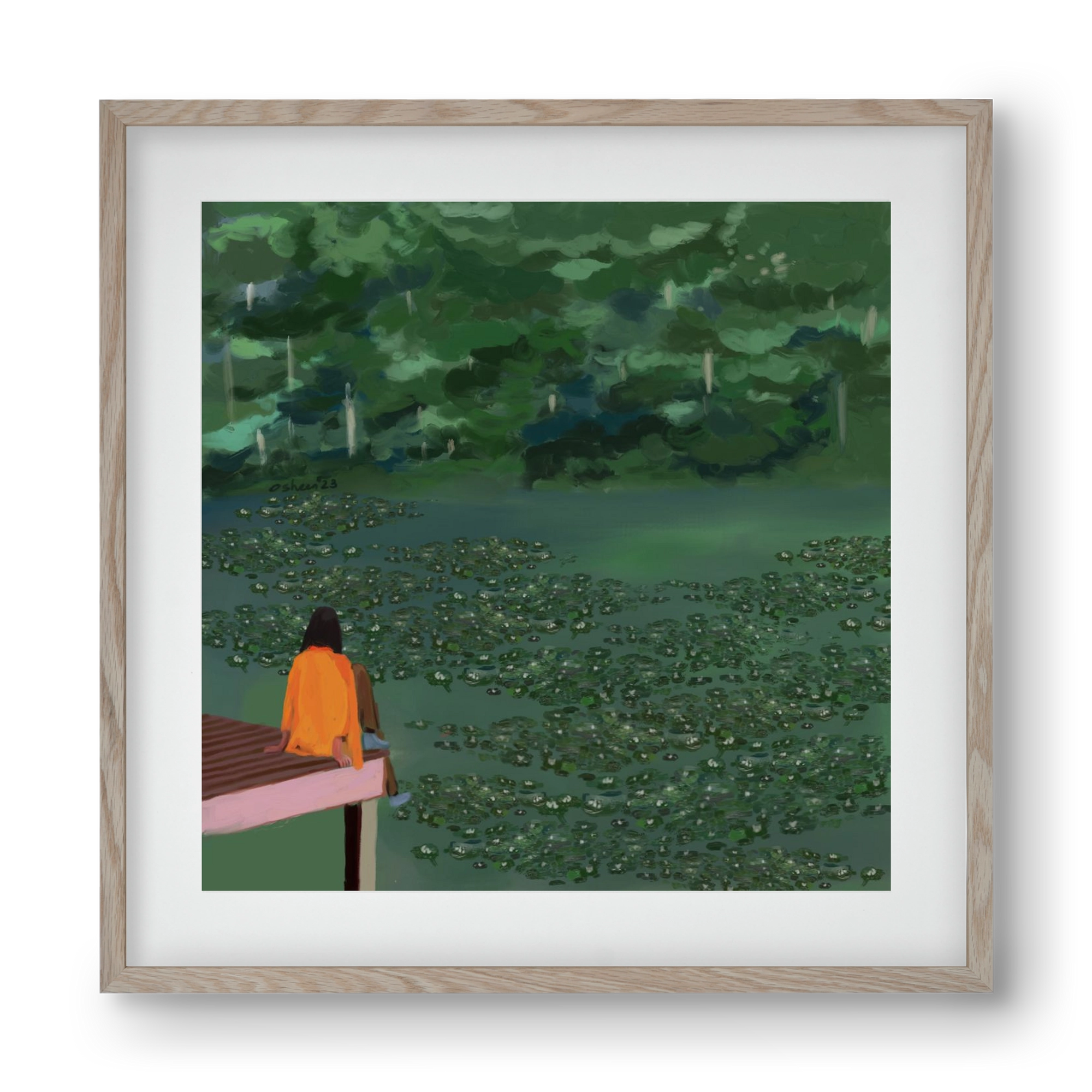 DAYDREAMING AT THE LAKE, 40x40 cm (30x30 cm), Tölgy keret, paszpartuval