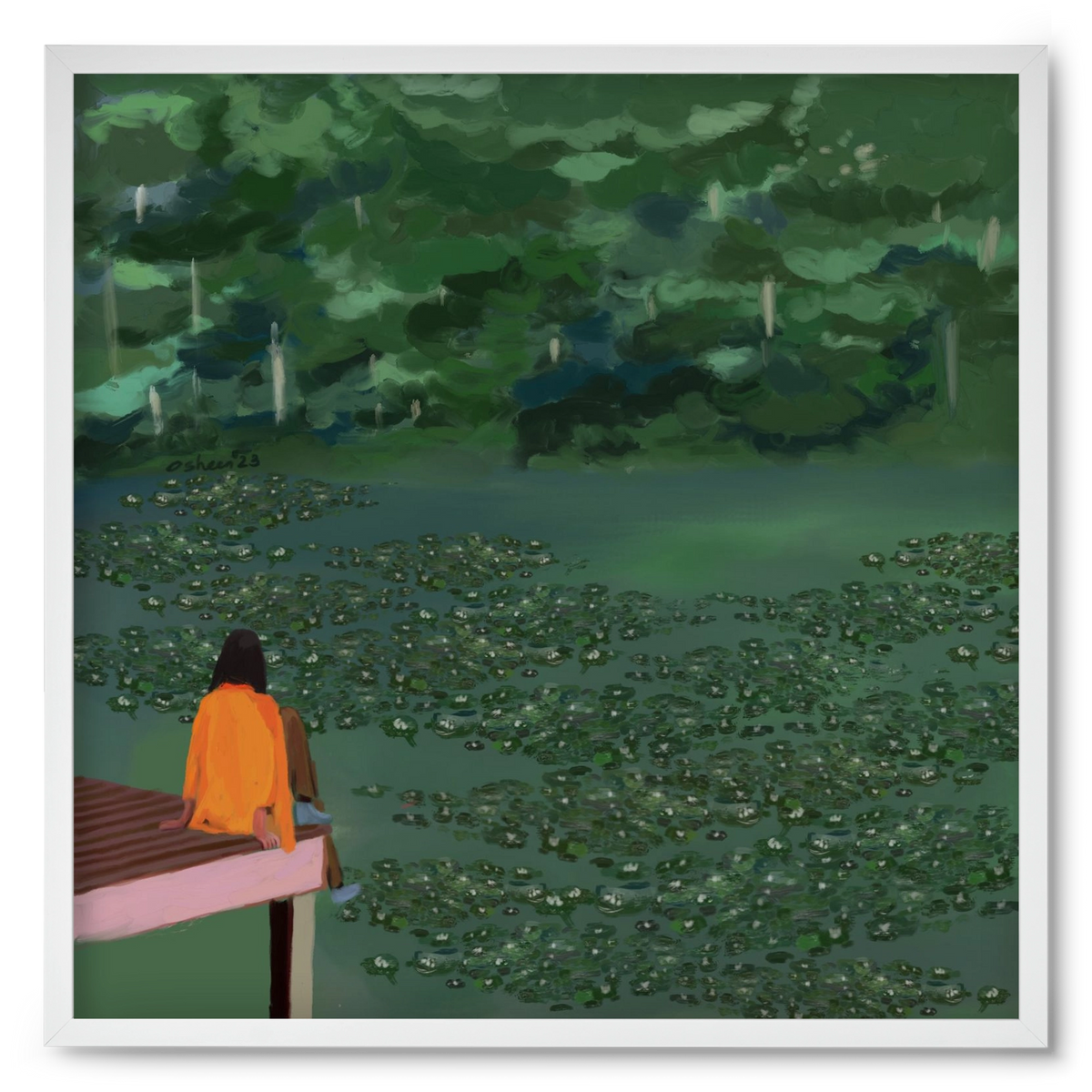 DAYDREAMING AT THE LAKE, 50x50 cm (50x50 cm), Fehér keret