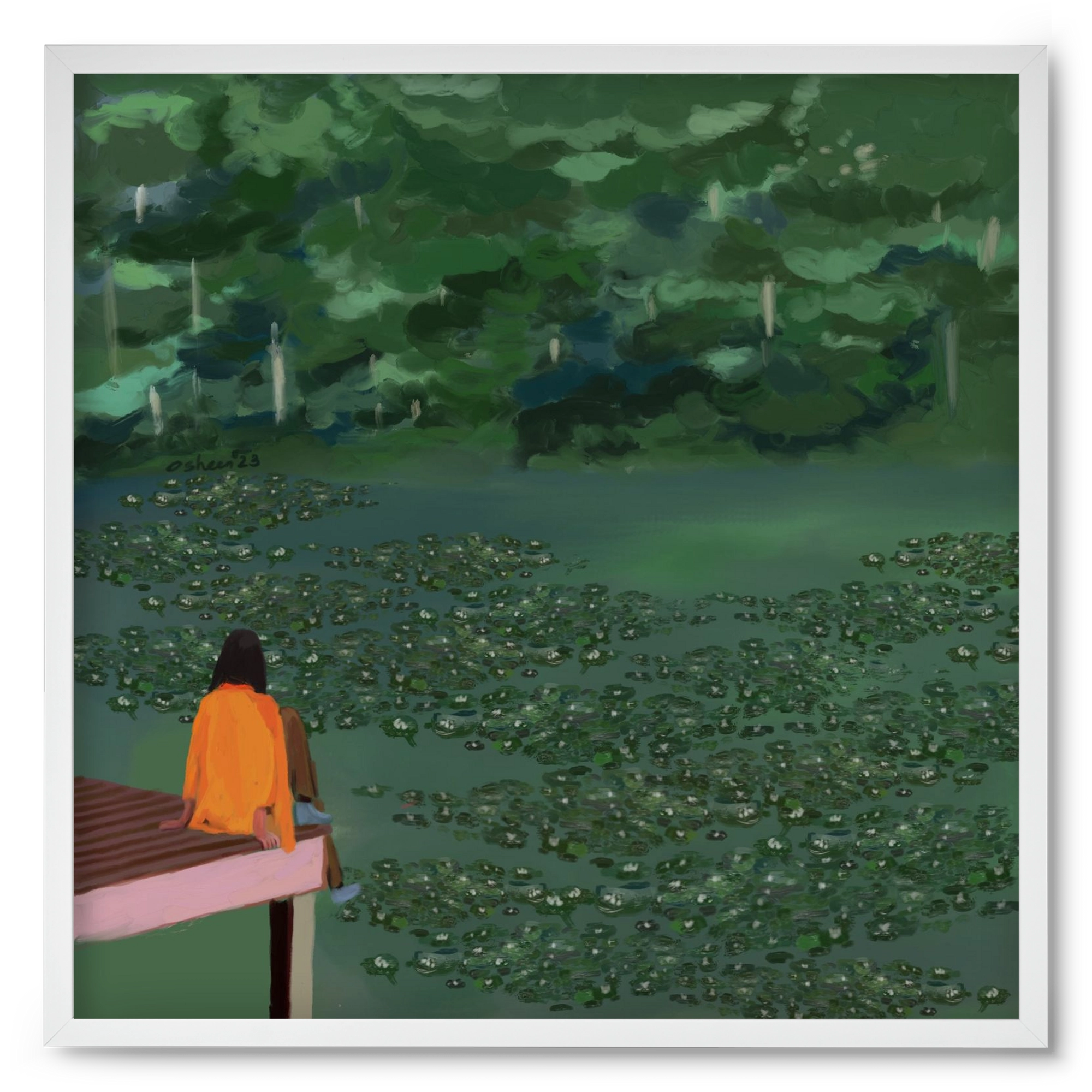 DAYDREAMING AT THE LAKE, 50x50 cm (50x50 cm), Fehér keret