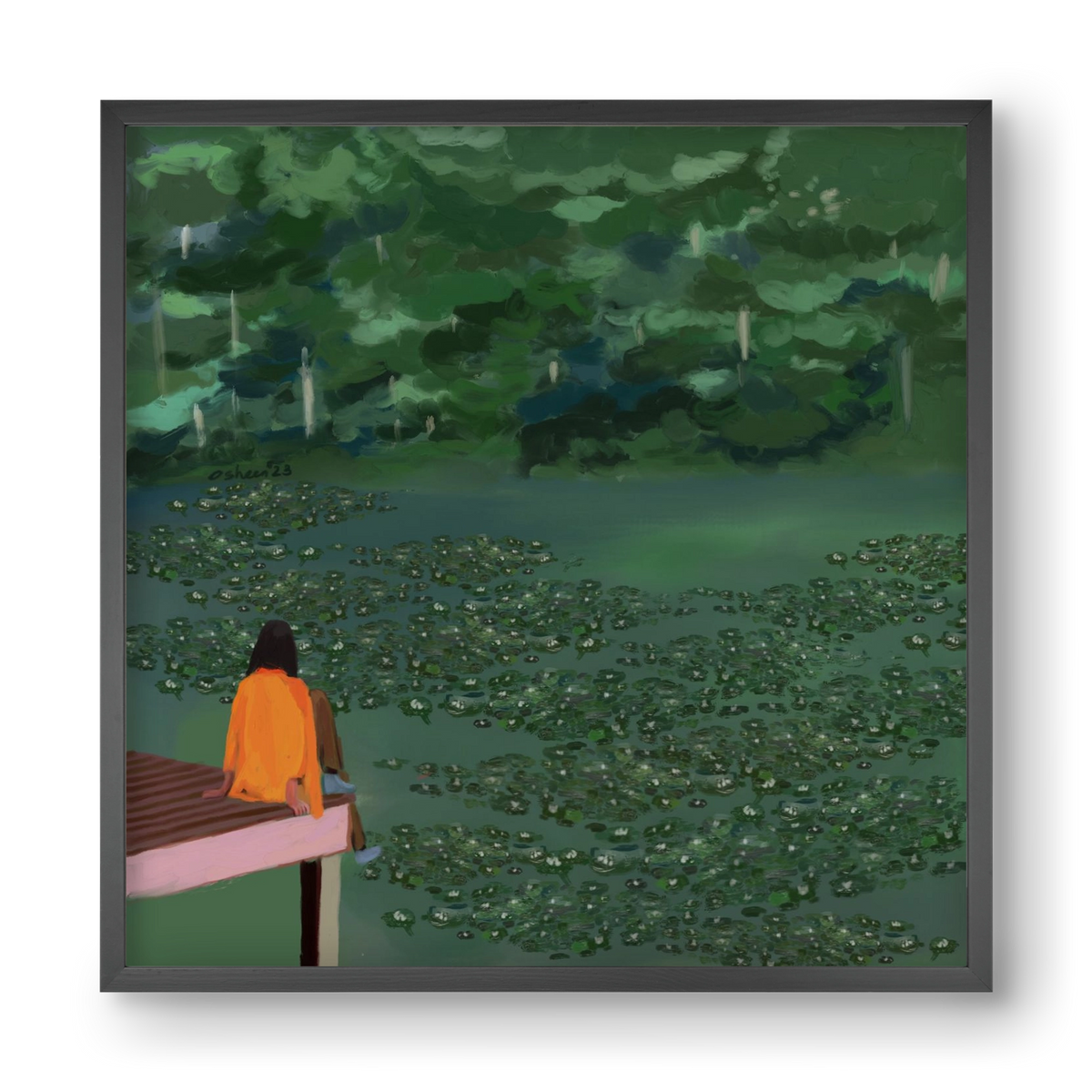 DAYDREAMING AT THE LAKE, 40x40 cm (40x40 cm), Fekete keret