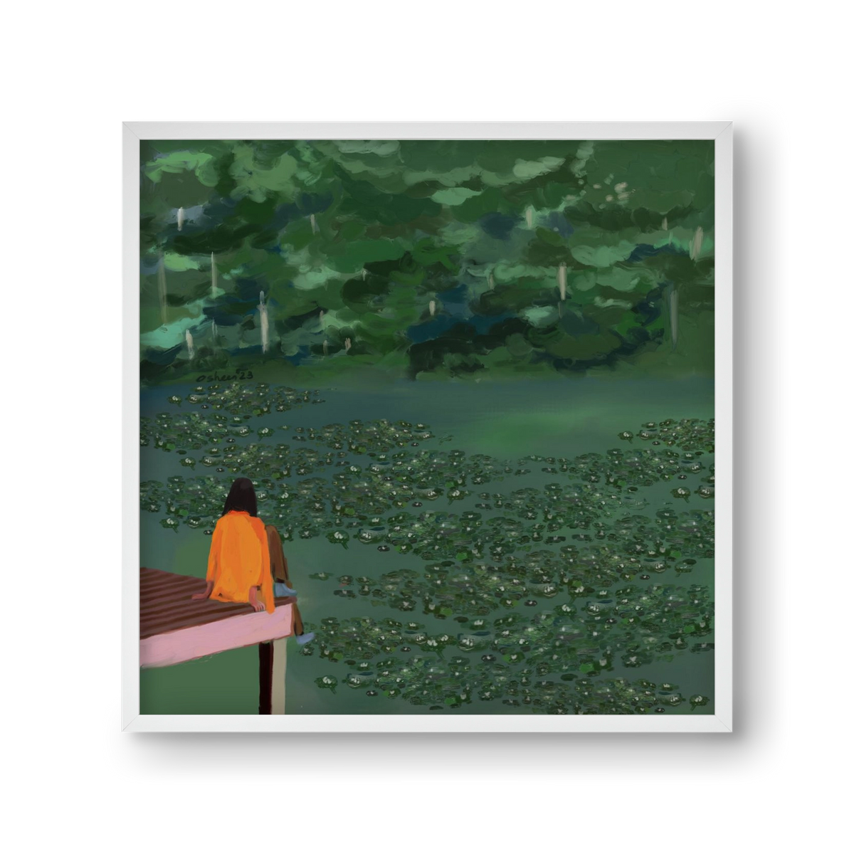 DAYDREAMING AT THE LAKE, 30x30 cm (30x30 cm), Fehér keret