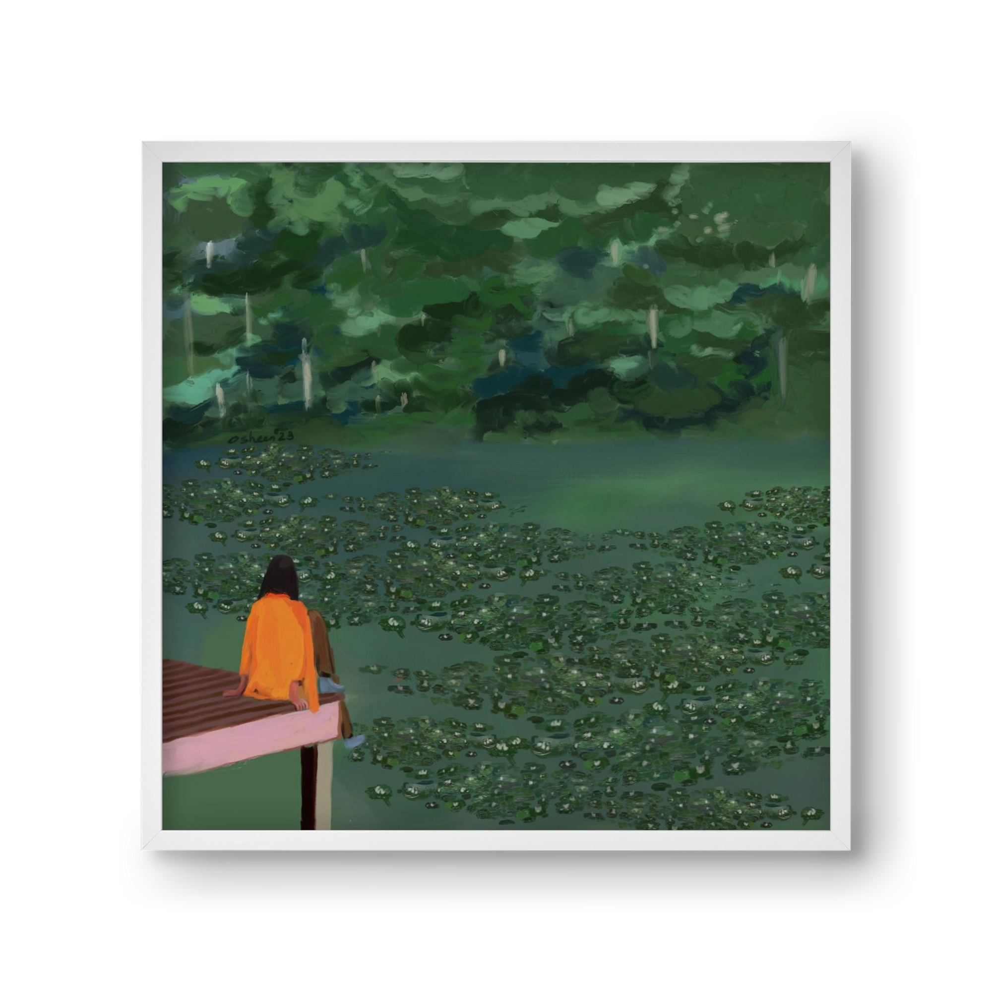 DAYDREAMING AT THE LAKE, 30x30 cm (30x30 cm), Fehér keret