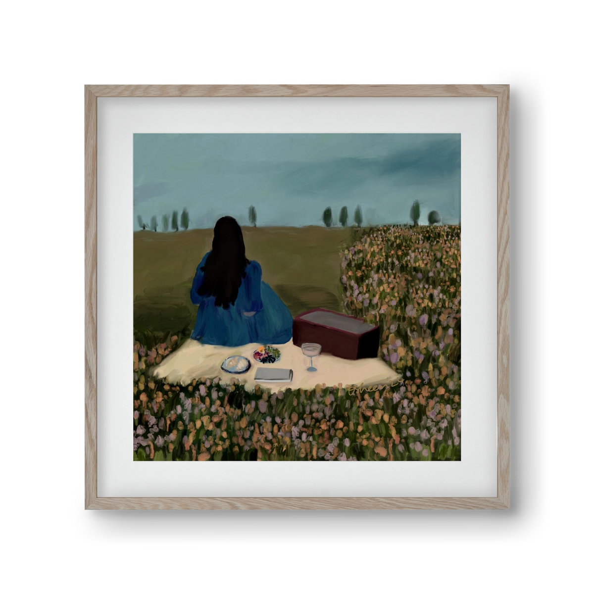  A SOLO PICNIC DATE, 30x30 cm (20x20 cm), Tölgy keret, paszpartuval