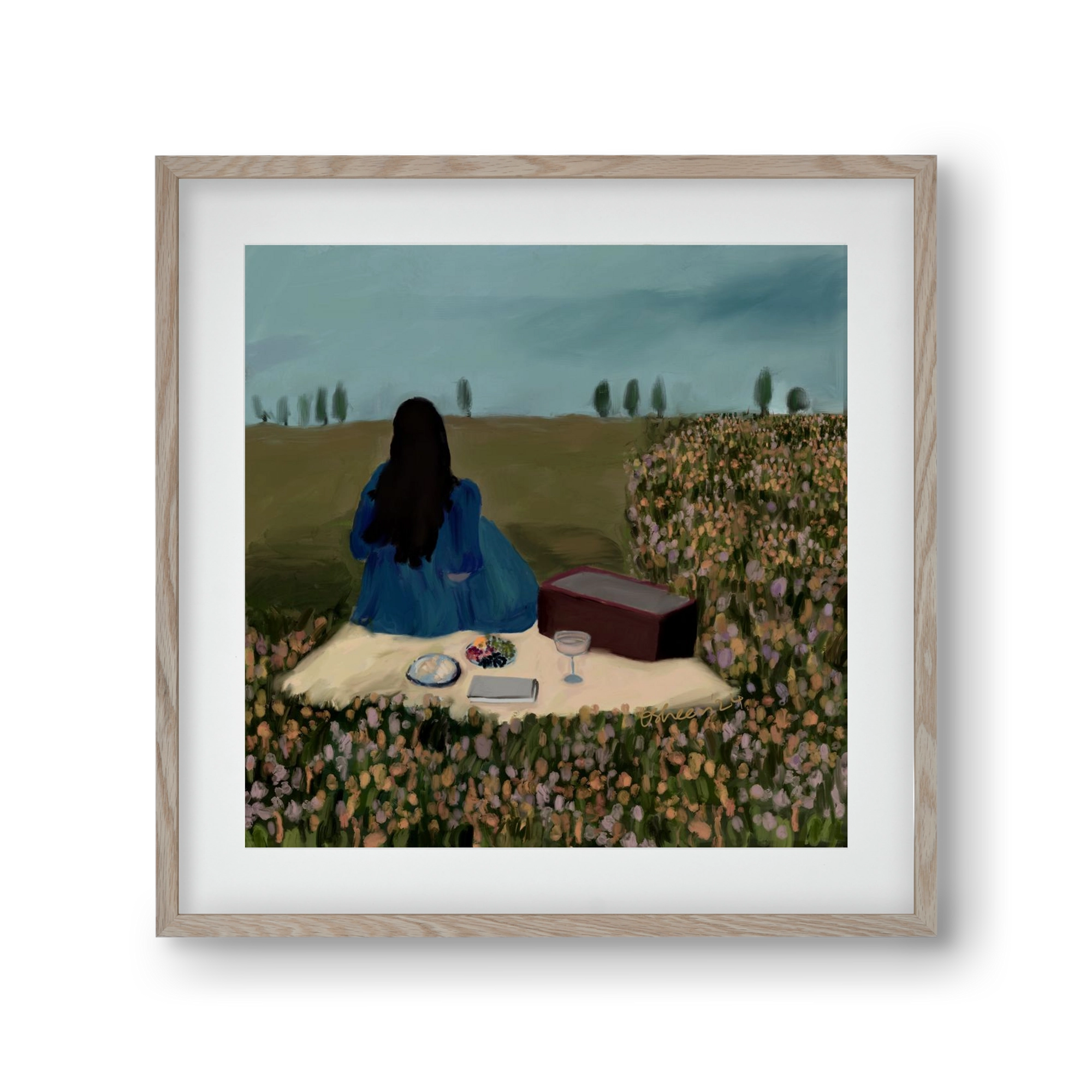  A SOLO PICNIC DATE, 30x30 cm (20x20 cm), Tölgy keret, paszpartuval