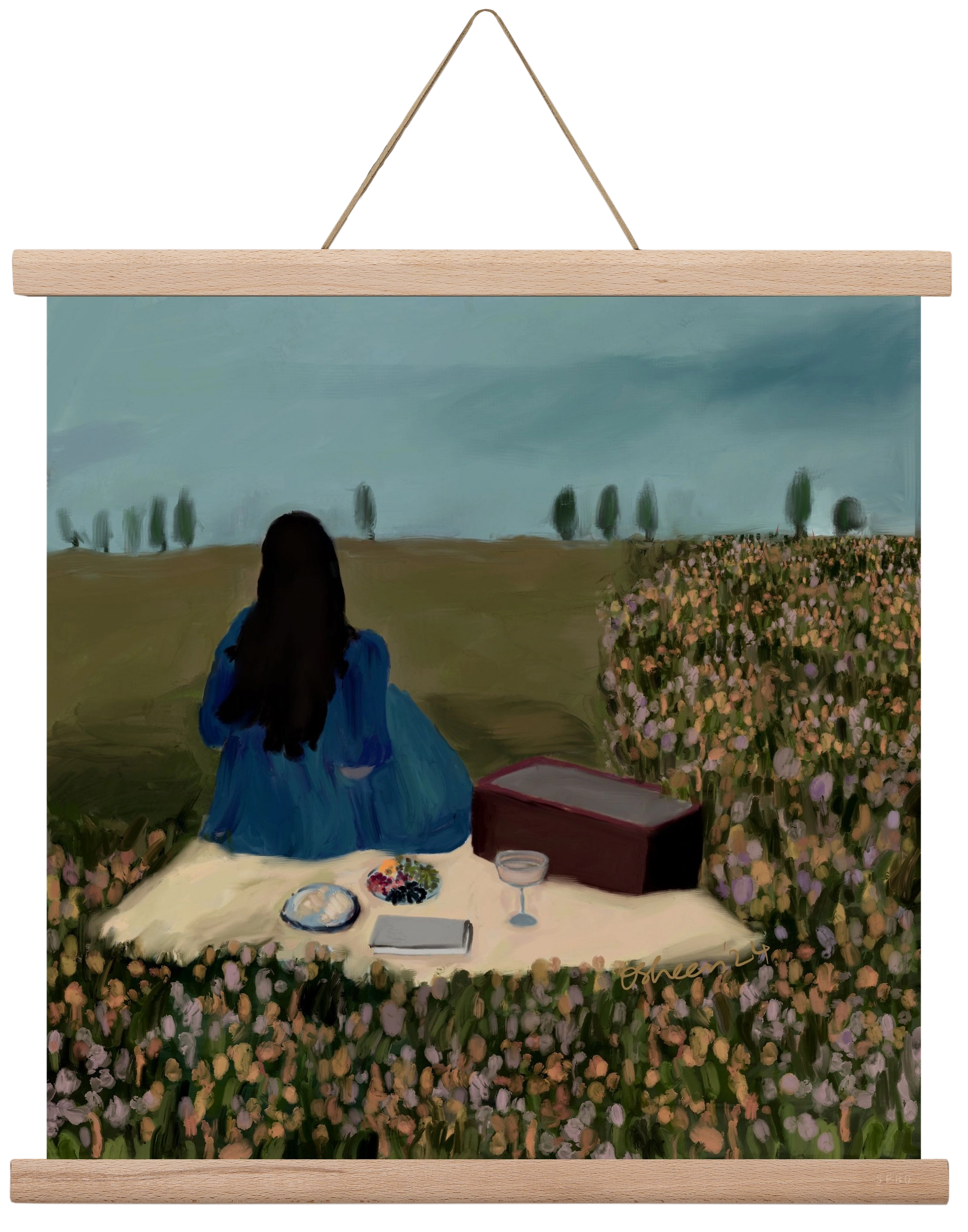  A SOLO PICNIC DATE, 40x40 cm (40x40 cm), Tölgy akasztó