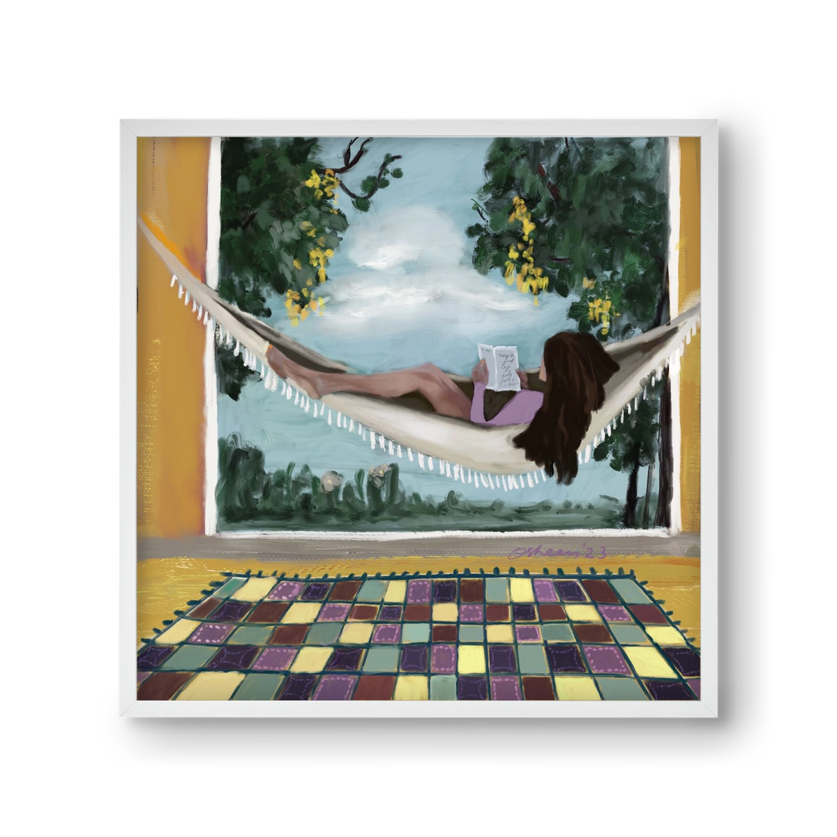 HAMMOCK HAVEN, 30x30 cm (30x30 cm), Fehér keret