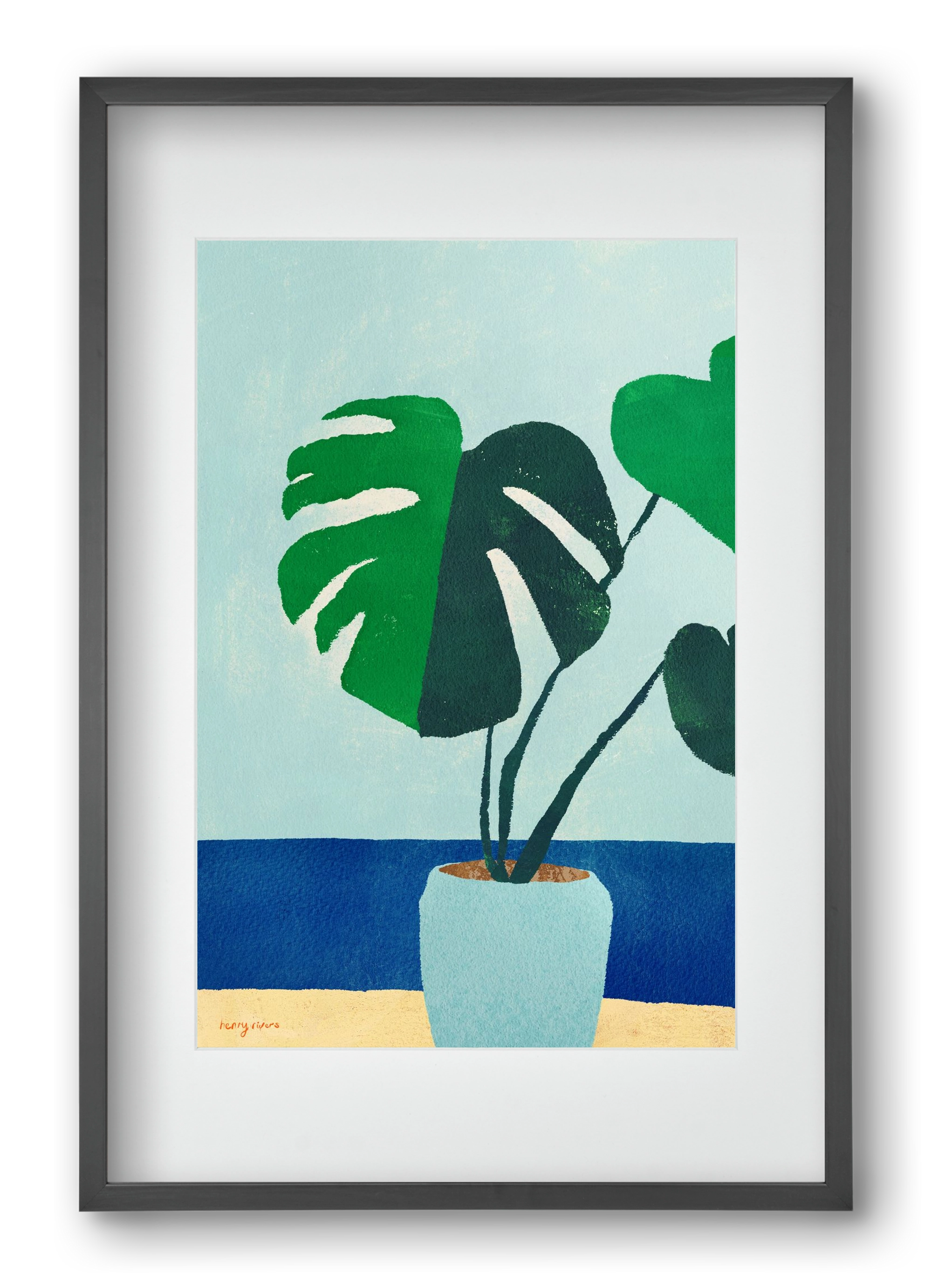 Monstera blues, 40x60 cm (30x45 cm), Fekete keret, paszpartuval