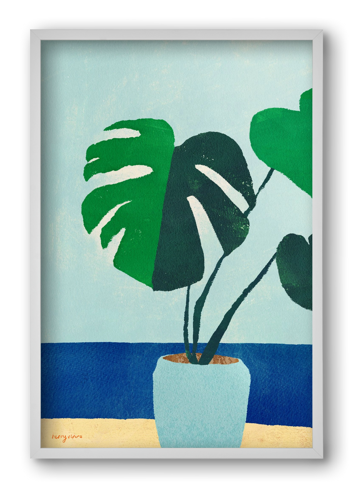 Monstera blues, 40x60 cm (40x60 cm), Fehér keret