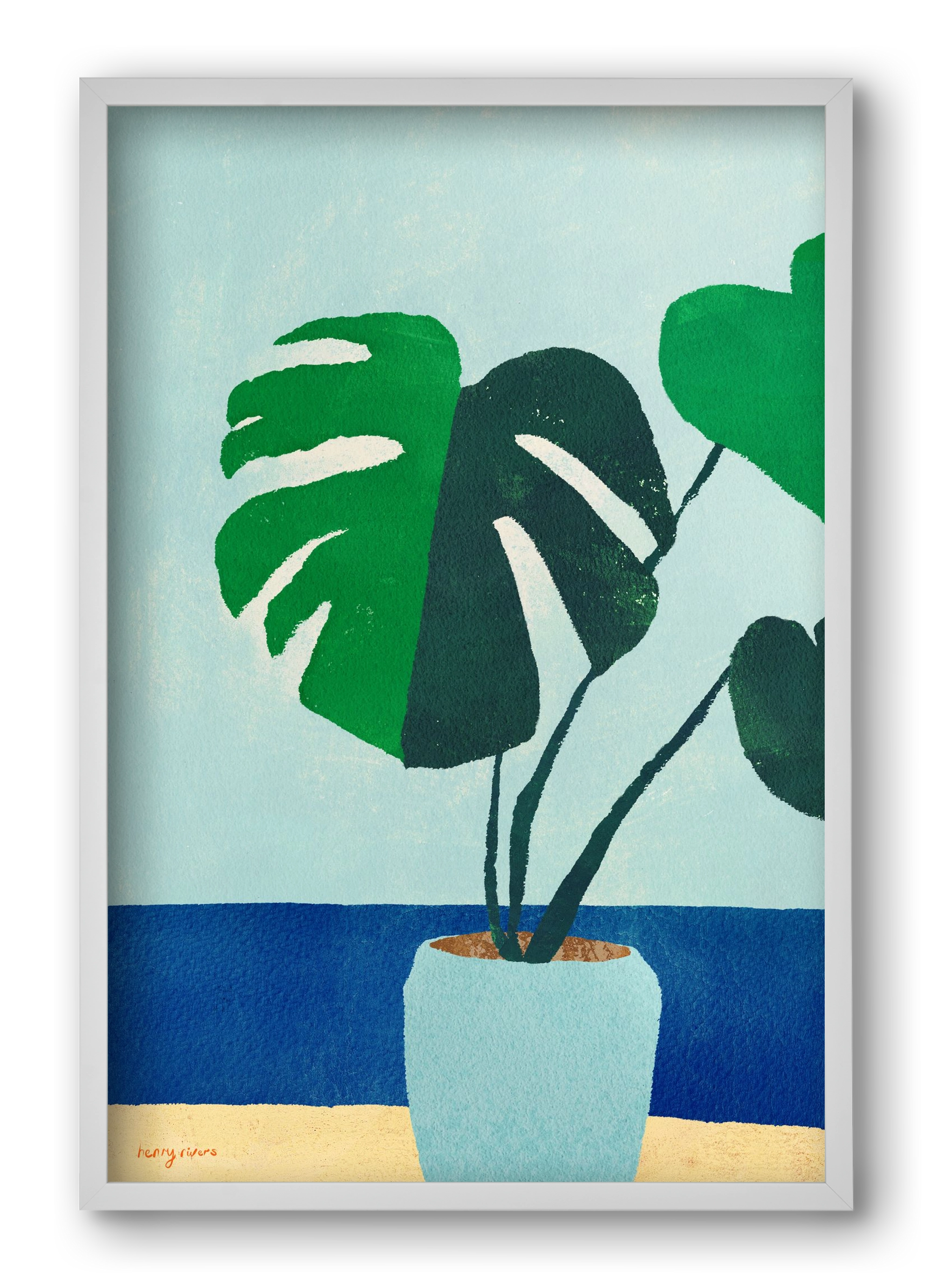 Monstera blues, 40x60 cm (40x60 cm), Fehér keret