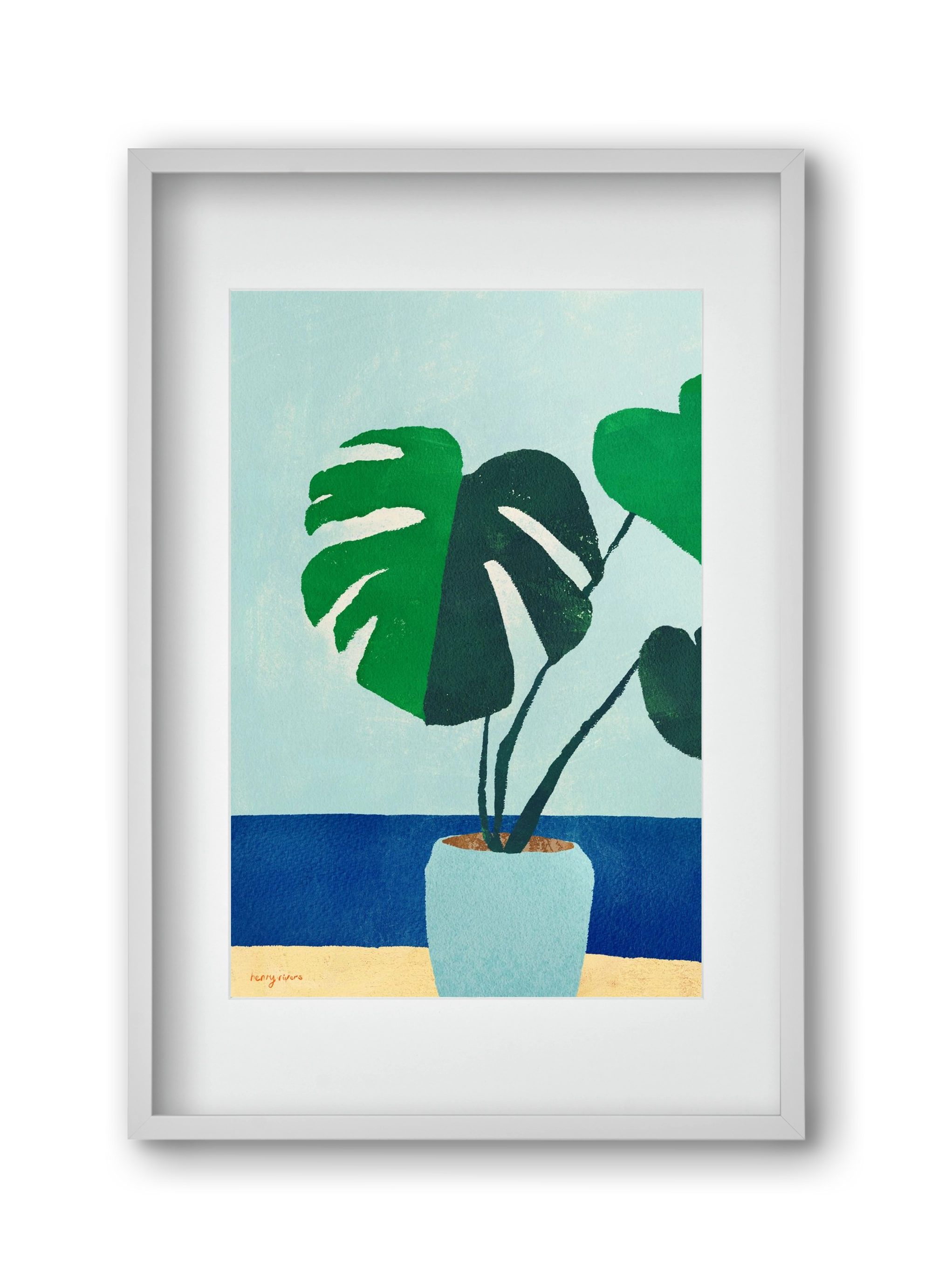 Monstera blues, 30x45 cm (20x30 cm), Fehér keret, paszpartuval