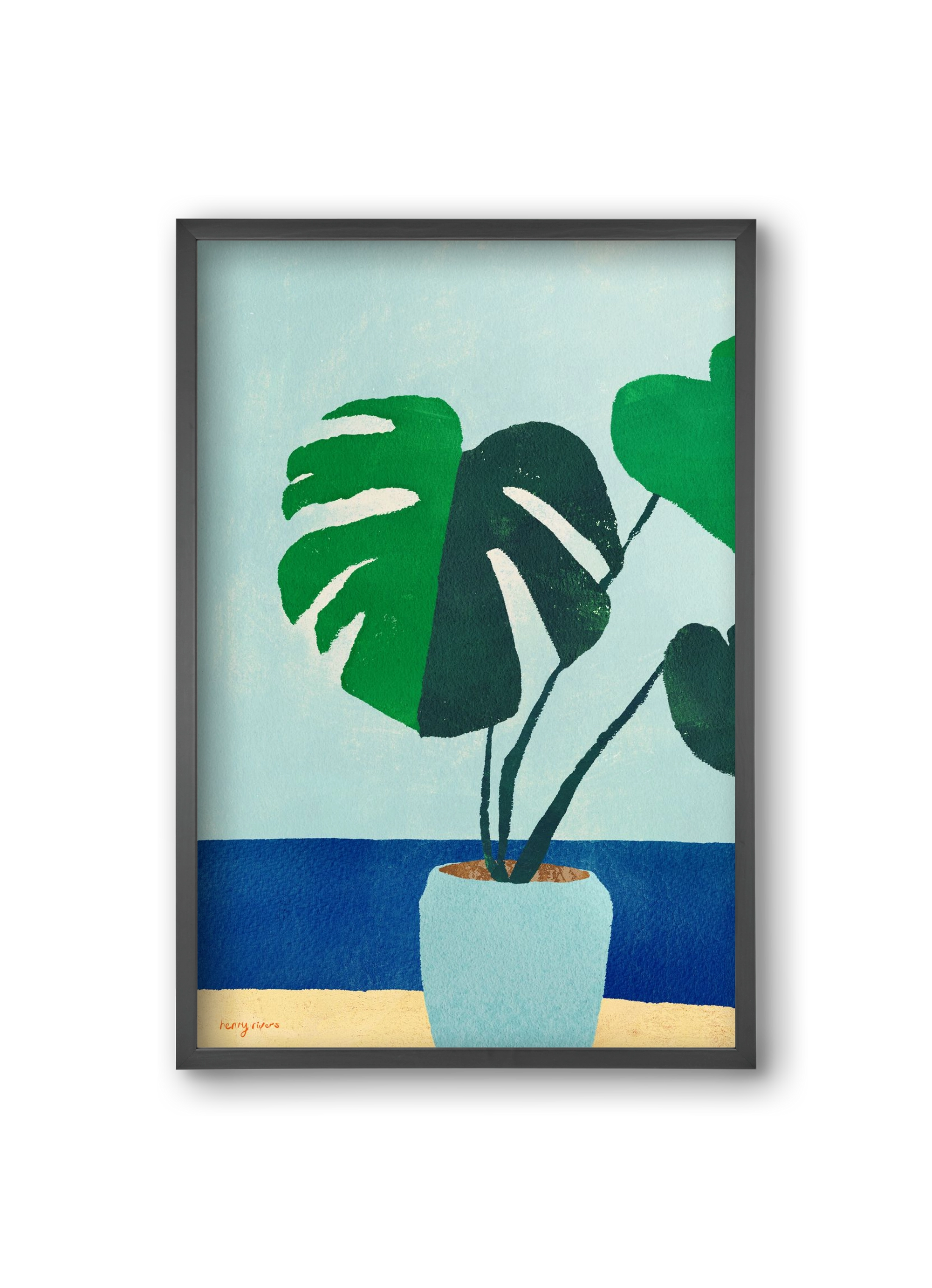 Monstera blues, 20x30 cm (20x30 cm), Fekete keret