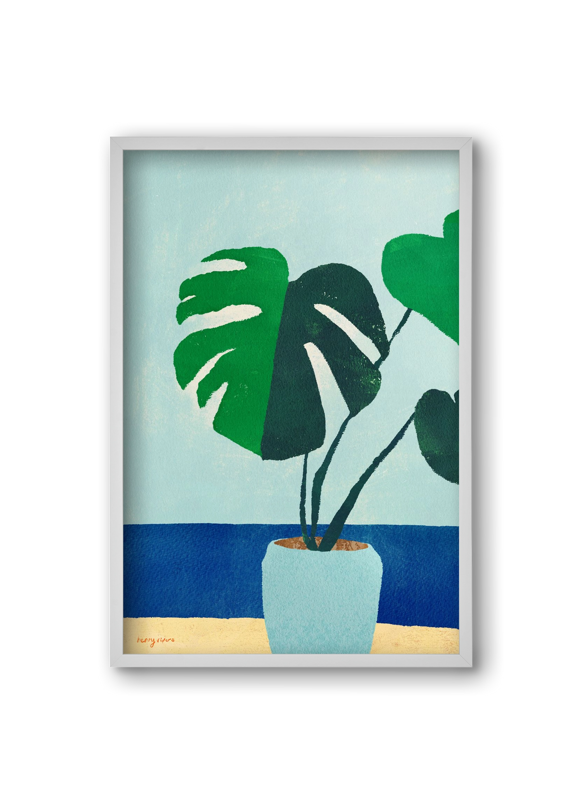 Monstera blues, 20x30 cm (20x30 cm), Fehér keret