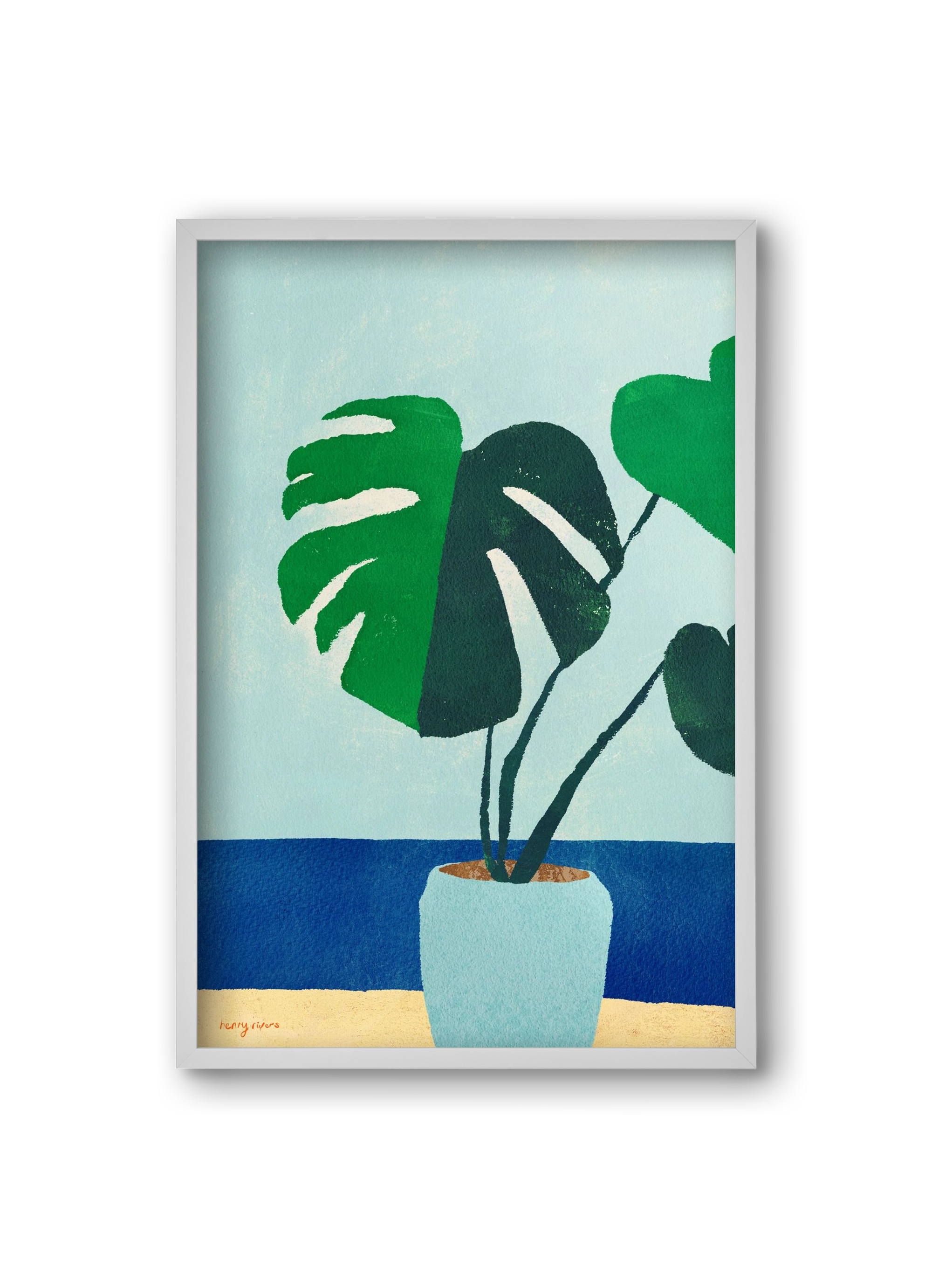 Monstera blues, 20x30 cm (20x30 cm), Fehér keret